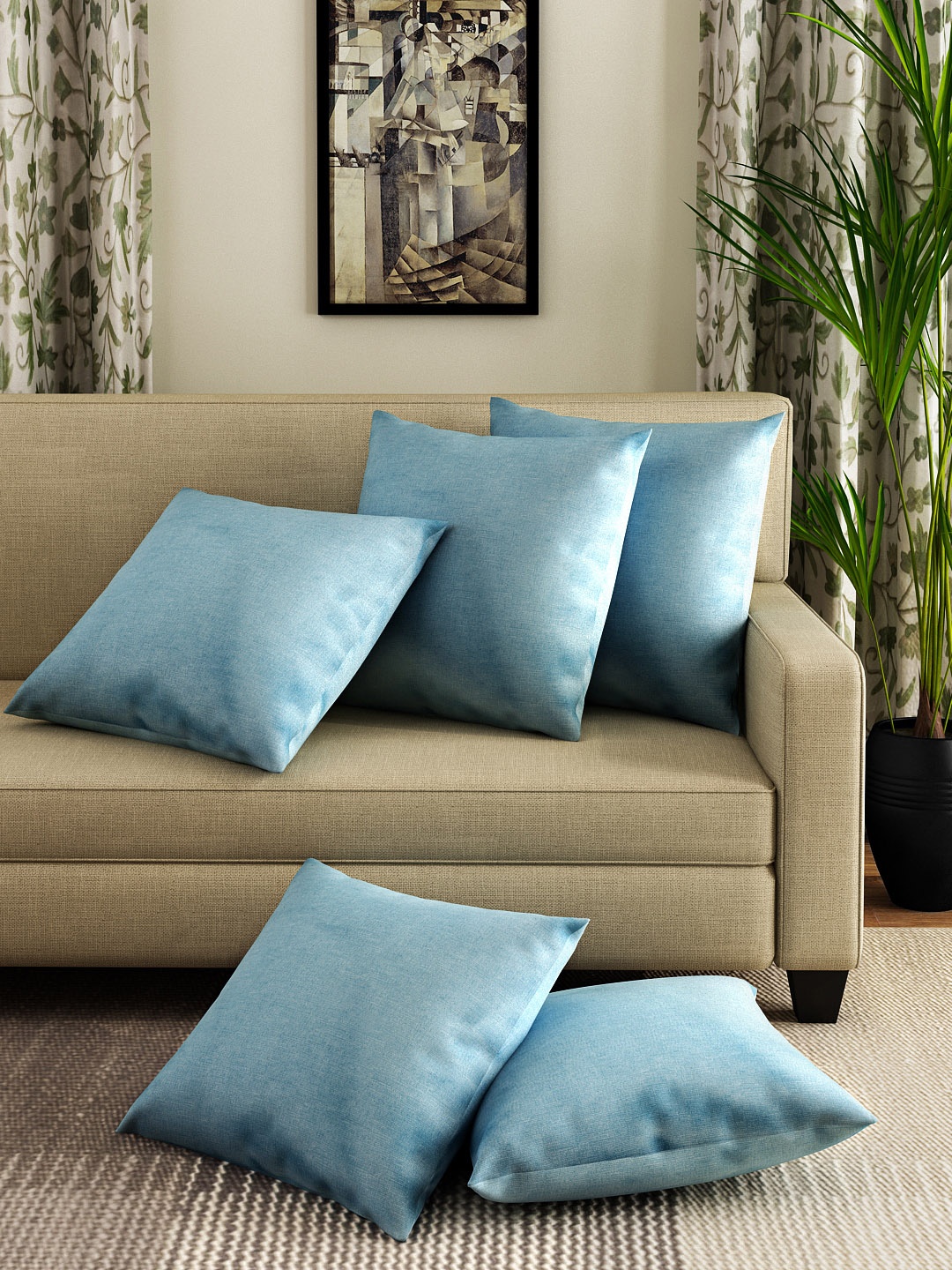 

HOUZZCODE Set of 5 Blue 16" x 16" Square Cushion Covers