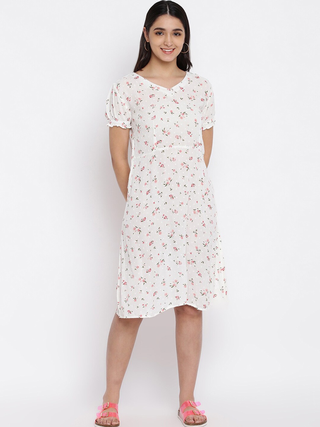 

abof Women Floral Dress, Off white