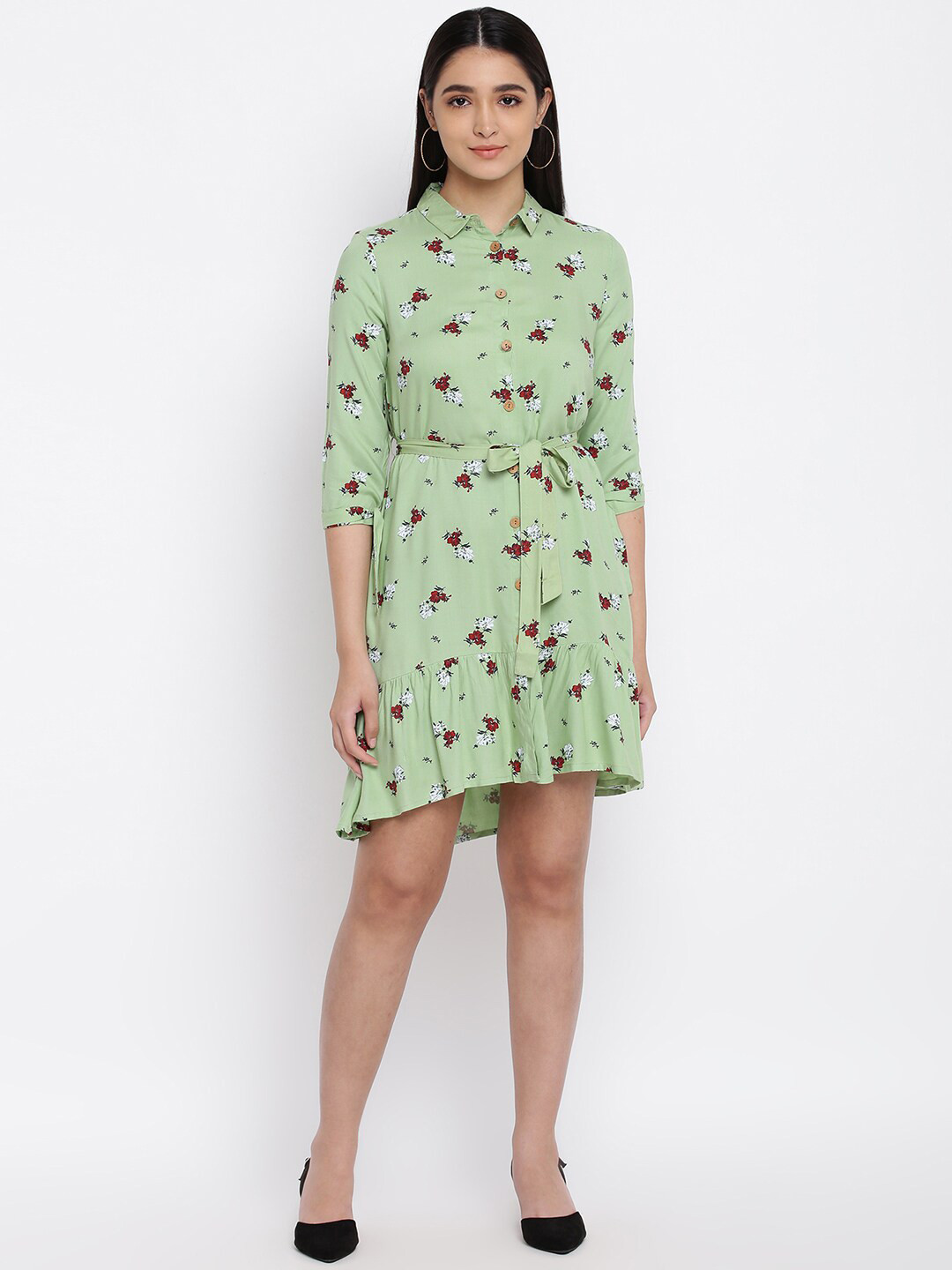 

abof Women Floral Shirt Style Dress, Green