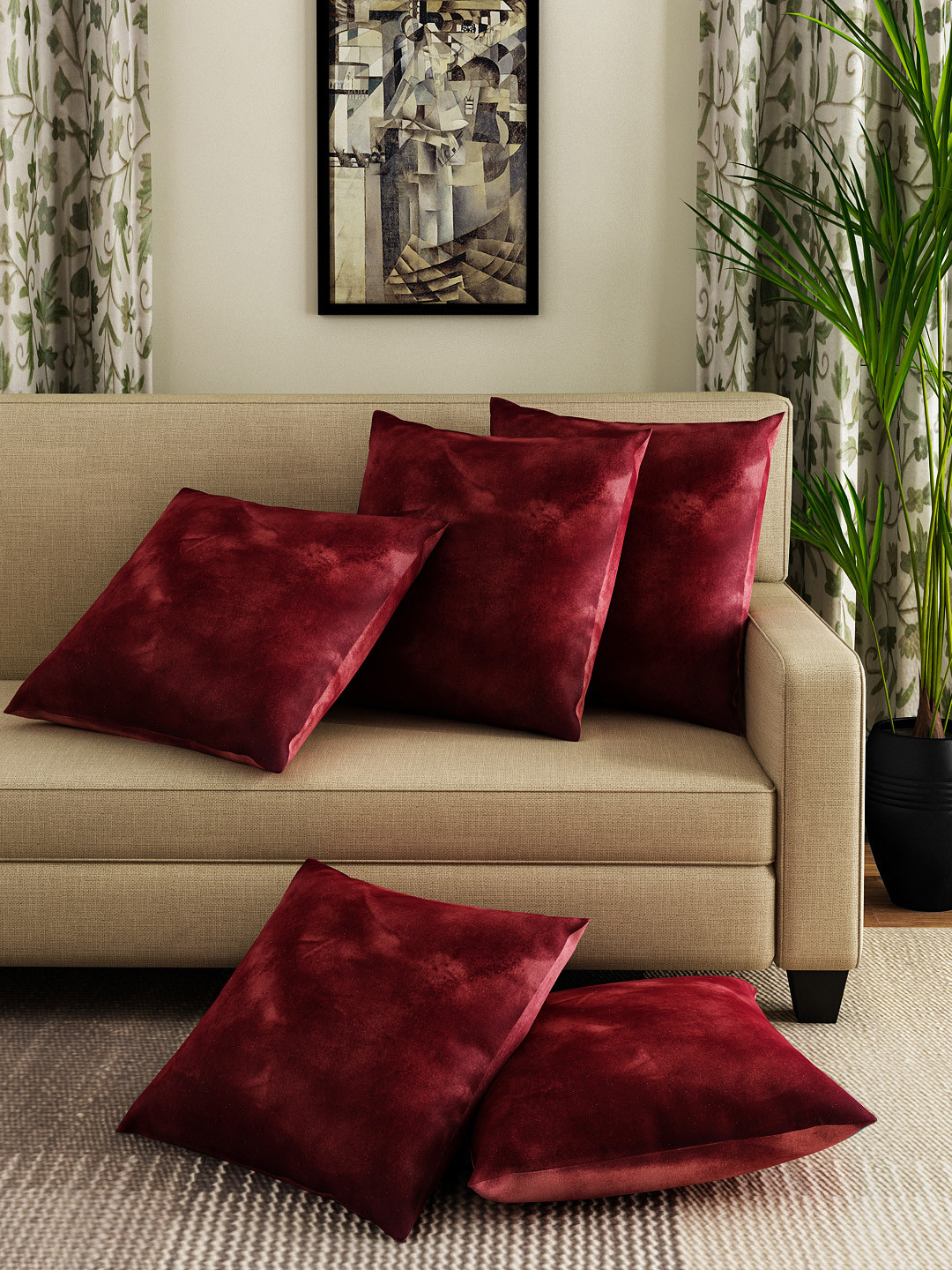 

HOUZZCODE Set of 5 Maroon 16" x 16" Square Cushion Covers