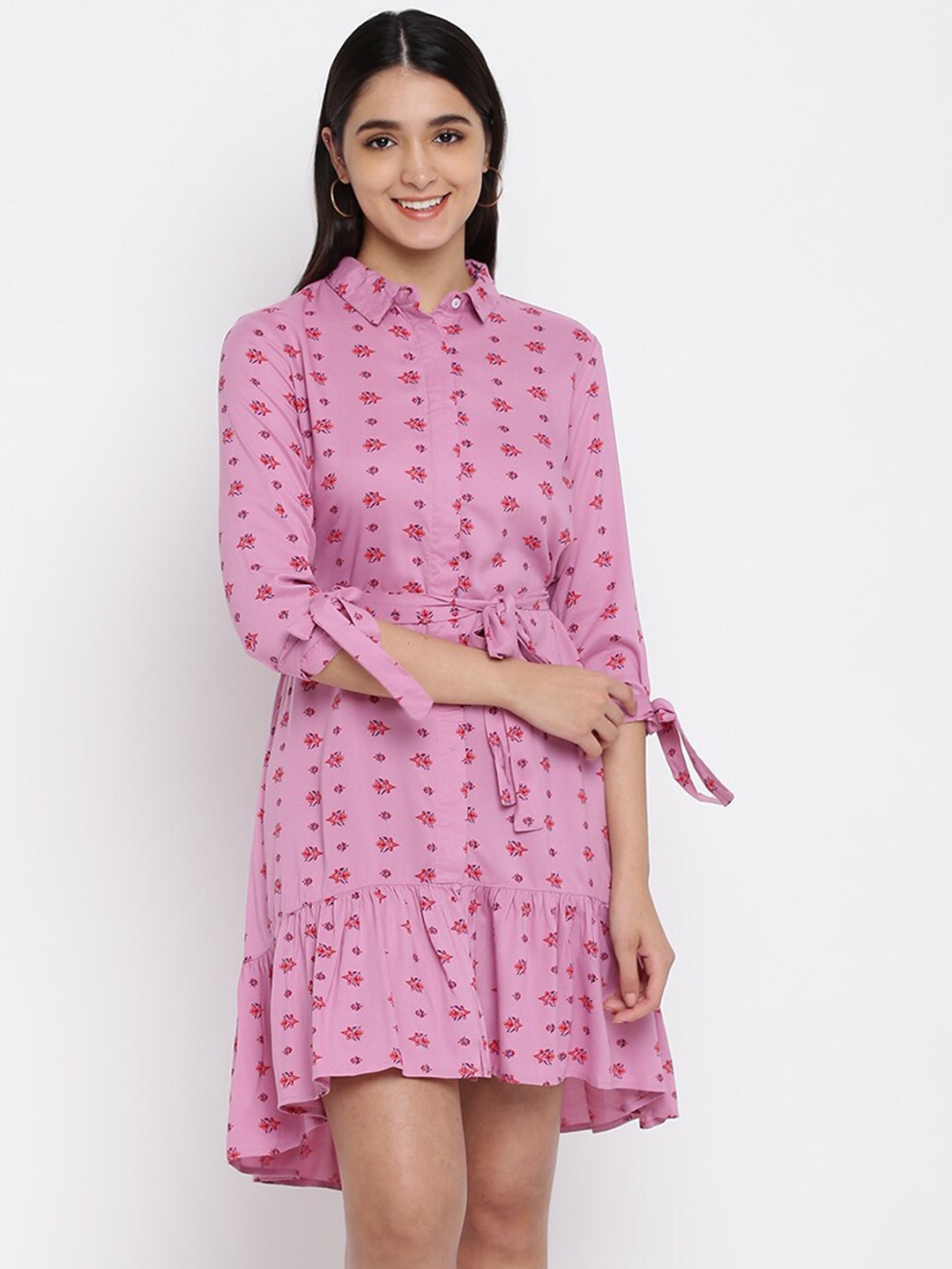 

abof Women Floral Shirt Style Dress, Pink