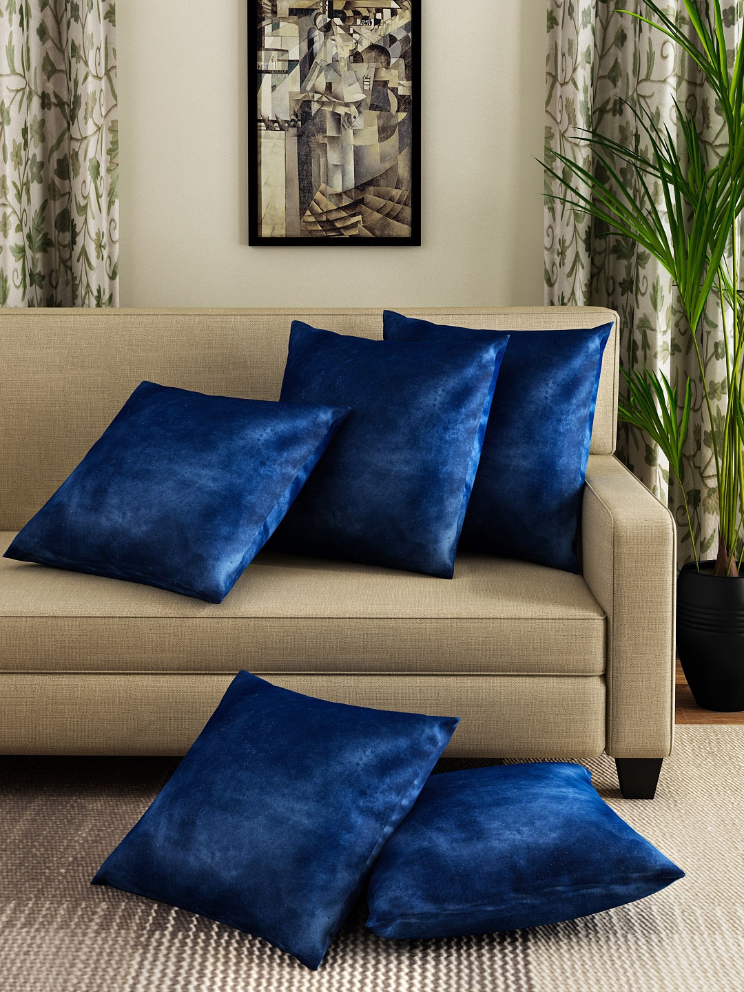 

HOUZZCODE Set of 5 Blue 16" x 16" Square Cushion Covers