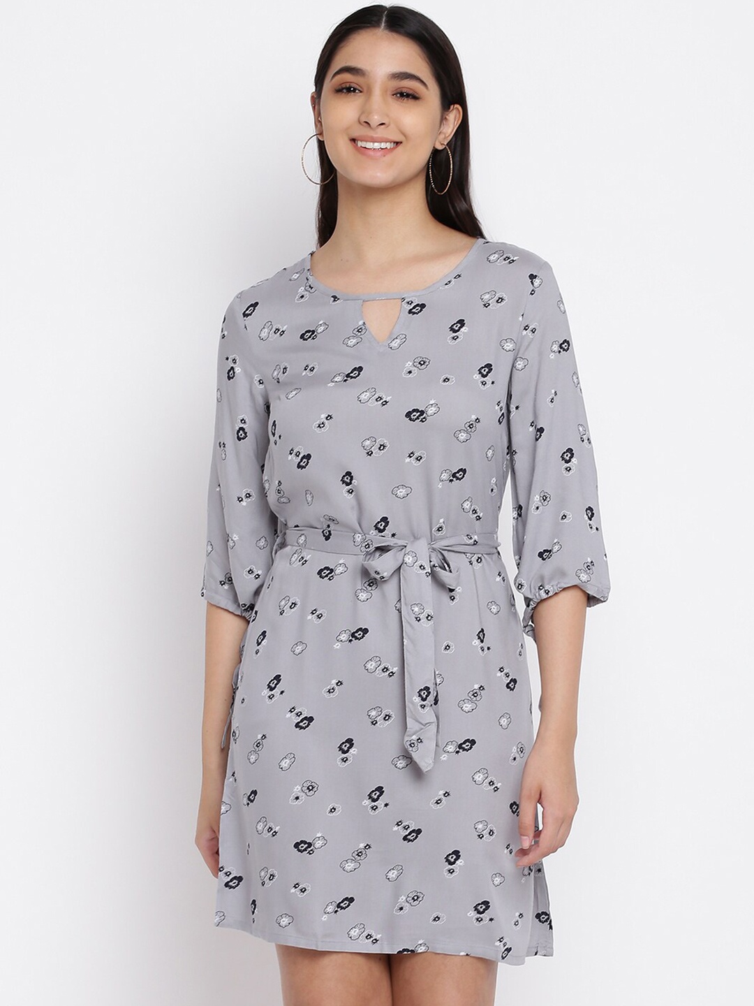 

abof Women Keyhole Neck Dress, Grey