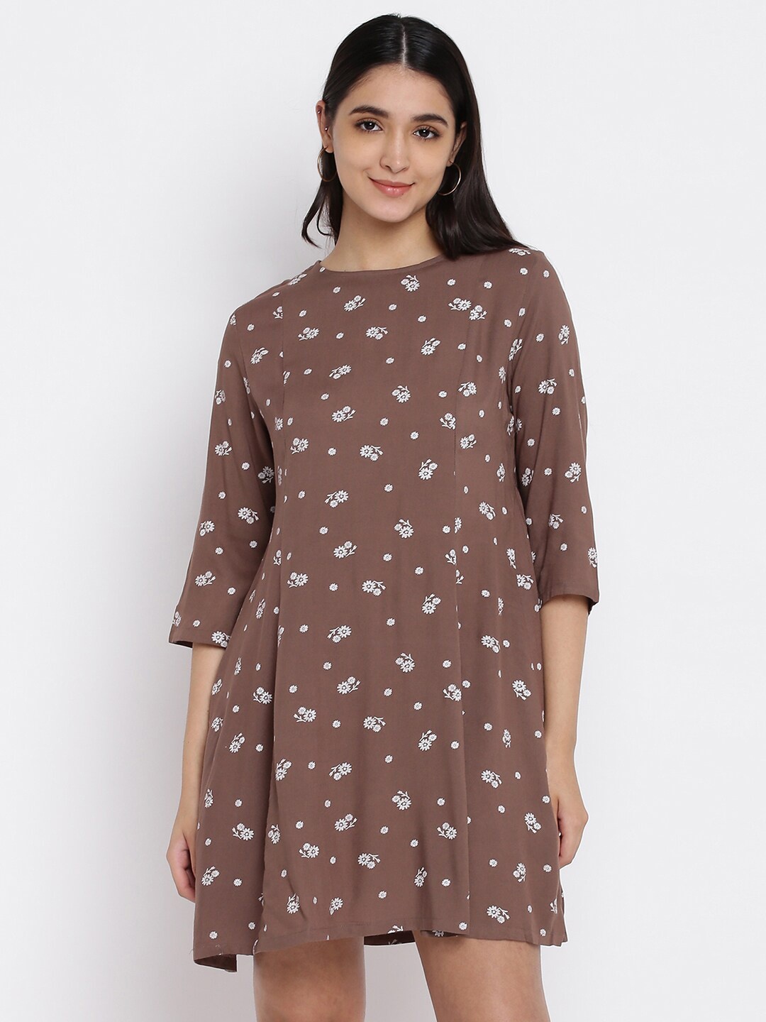 

abof Women Floral A-Line Dress, Brown