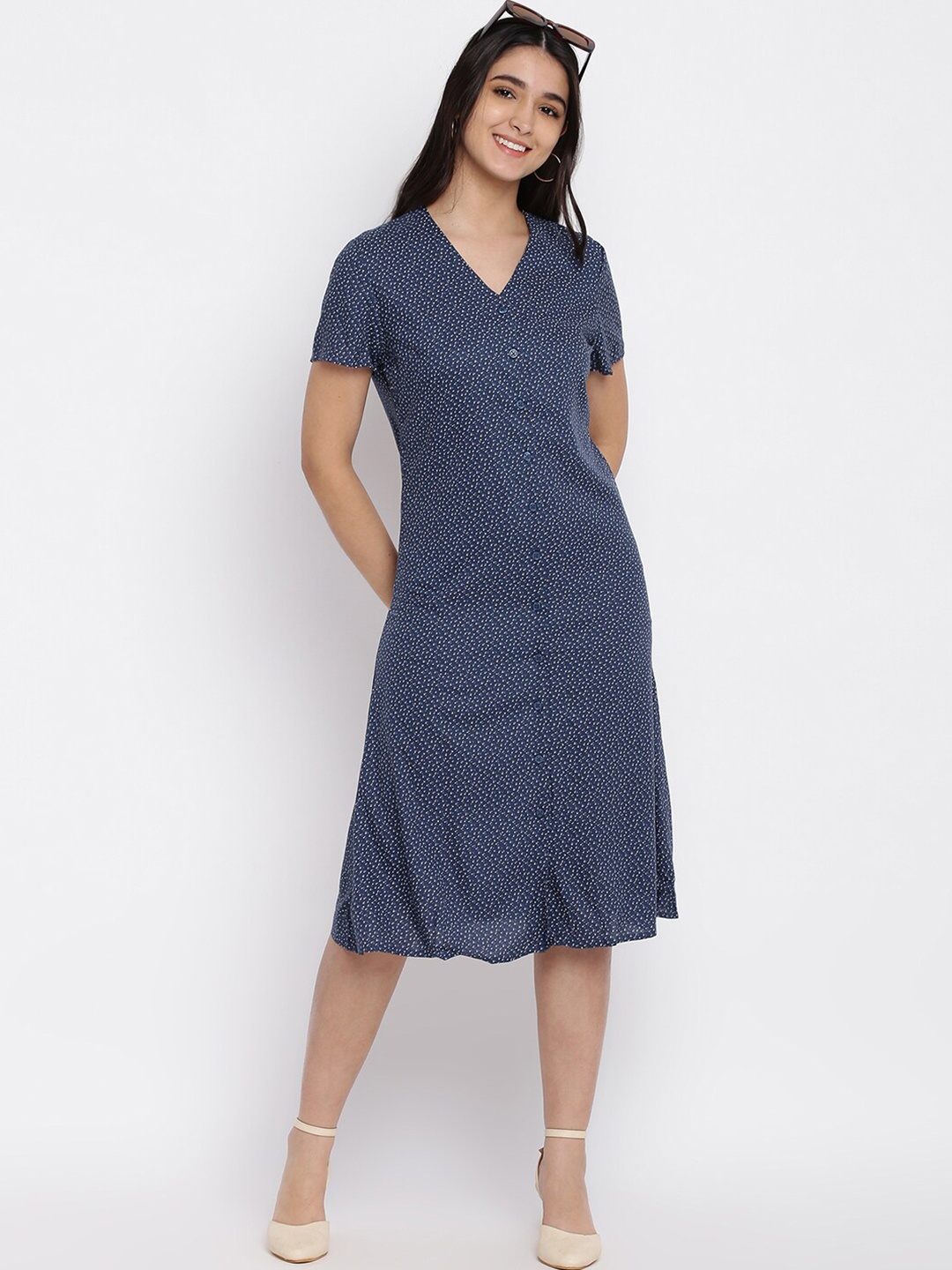 

abof Women A-Line Midi Dress, Navy blue