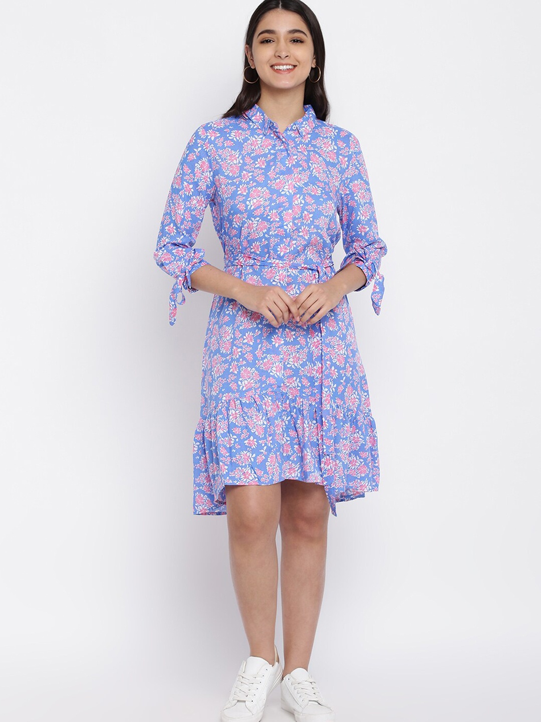 

abof Women Floral Shirt Style Dress, Blue