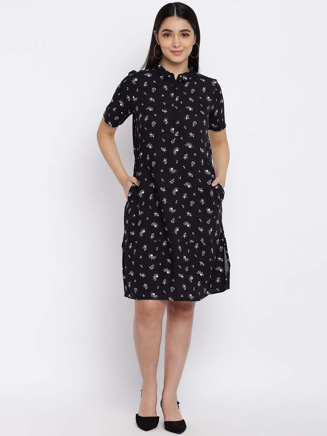 

abof Black Floral Shirt Dress