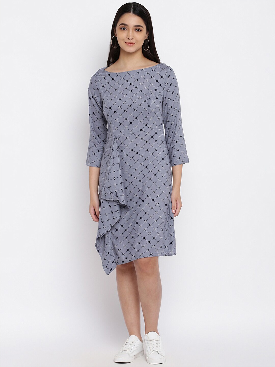 

abof Grey Checked A-Line Dress