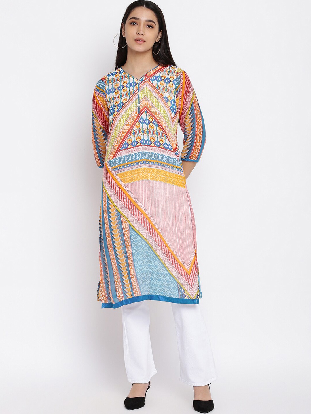 

abof Women Ethnic Motifs Kaftan Dress, Peach
