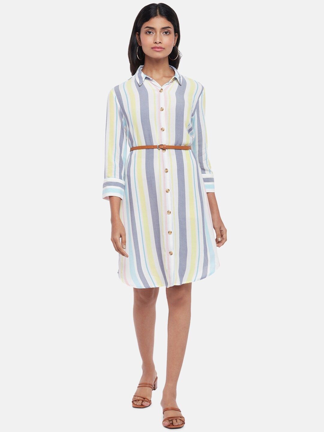 

Honey by Pantaloons Off White Striped Shirt Dress