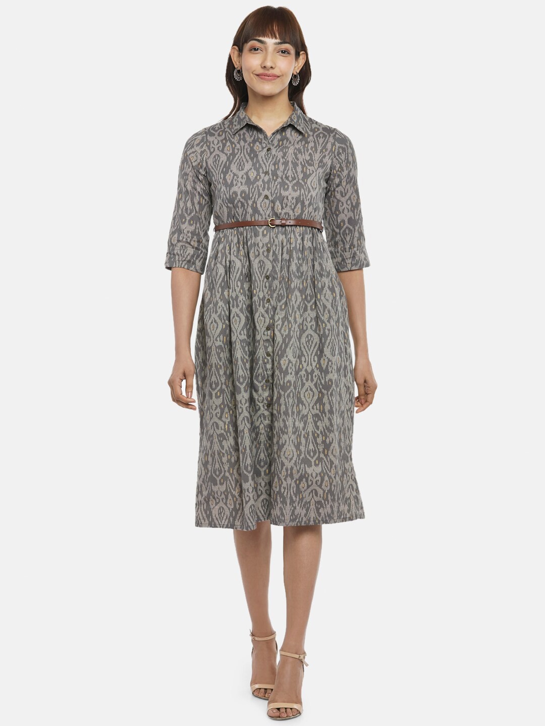 

AKKRITI BY PANTALOONS Women Shirt Style Midi Dress, Charcoal