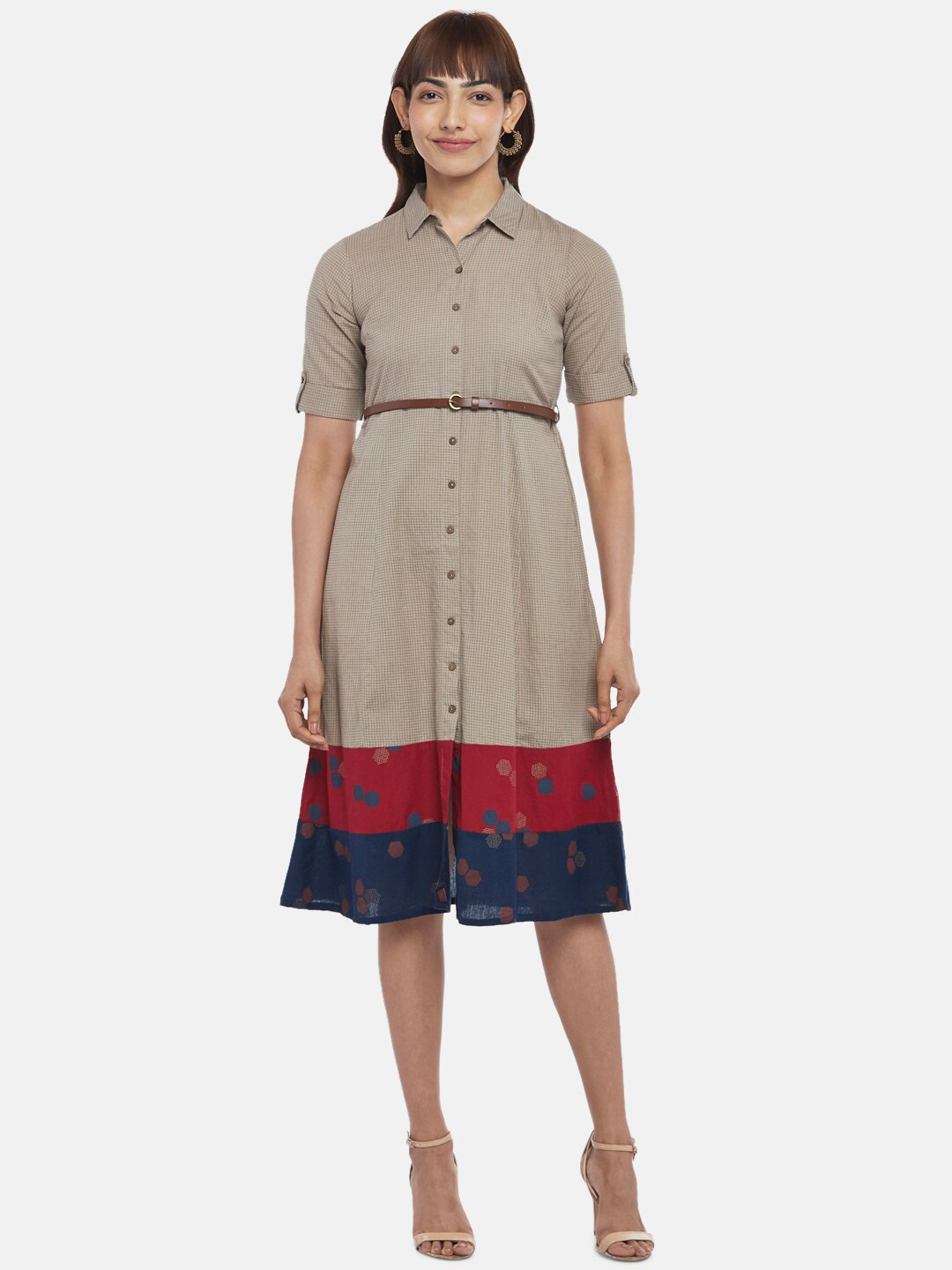 

AKKRITI BY PANTALOONS Beige Shirt Dress