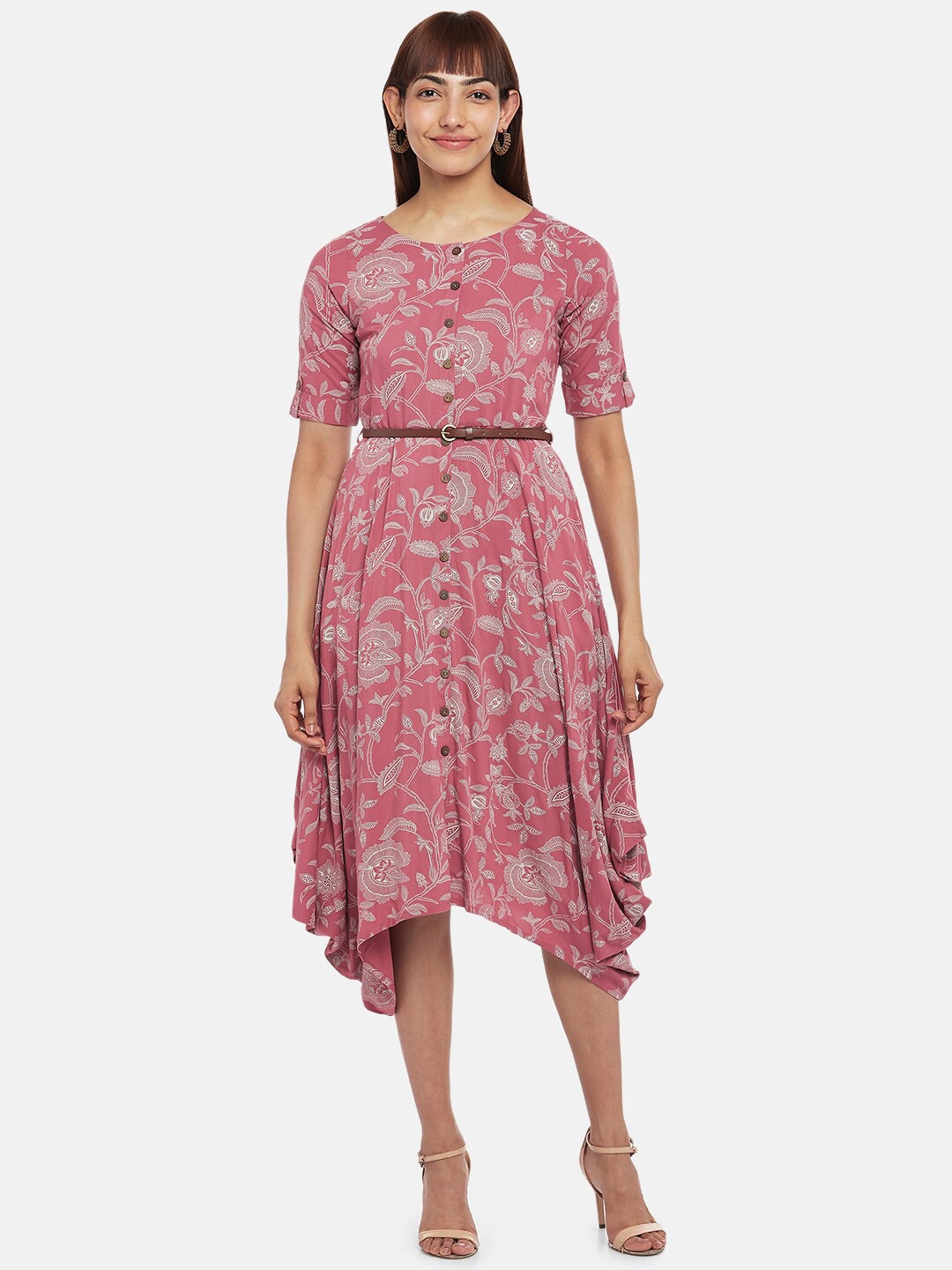 

AKKRITI BY PANTALOONS Coral Floral Midi Dress