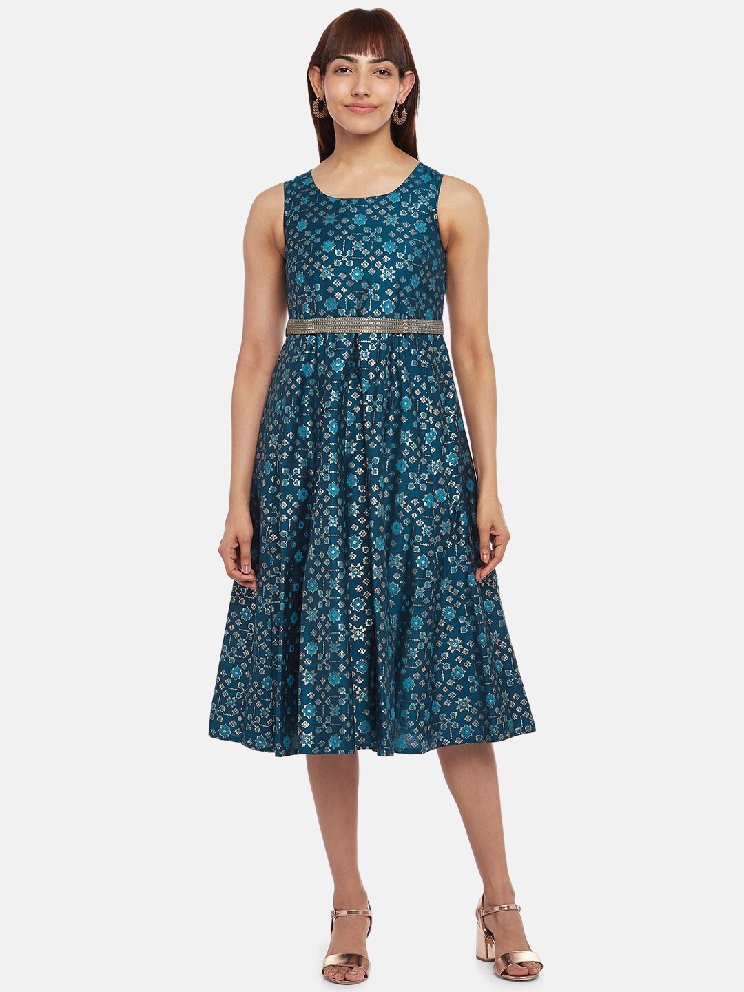 

AKKRITI BY PANTALOONS Teal Floral Dress