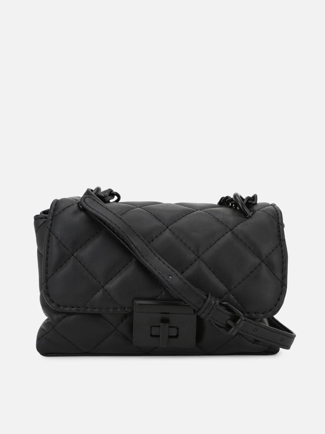 

FOREVER 21 Women's Black PU Structured Sling Bag with Quilted