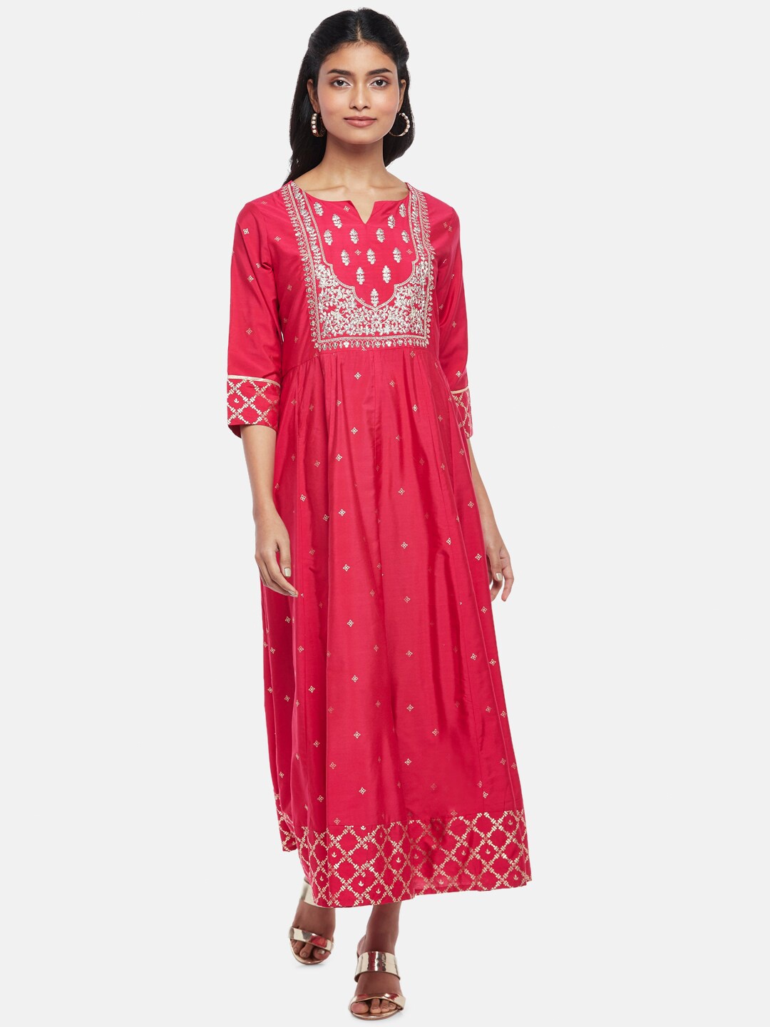 

RANGMANCH BY PANTALOONS Fuchsia Ethnic Motifs Maxi Dress