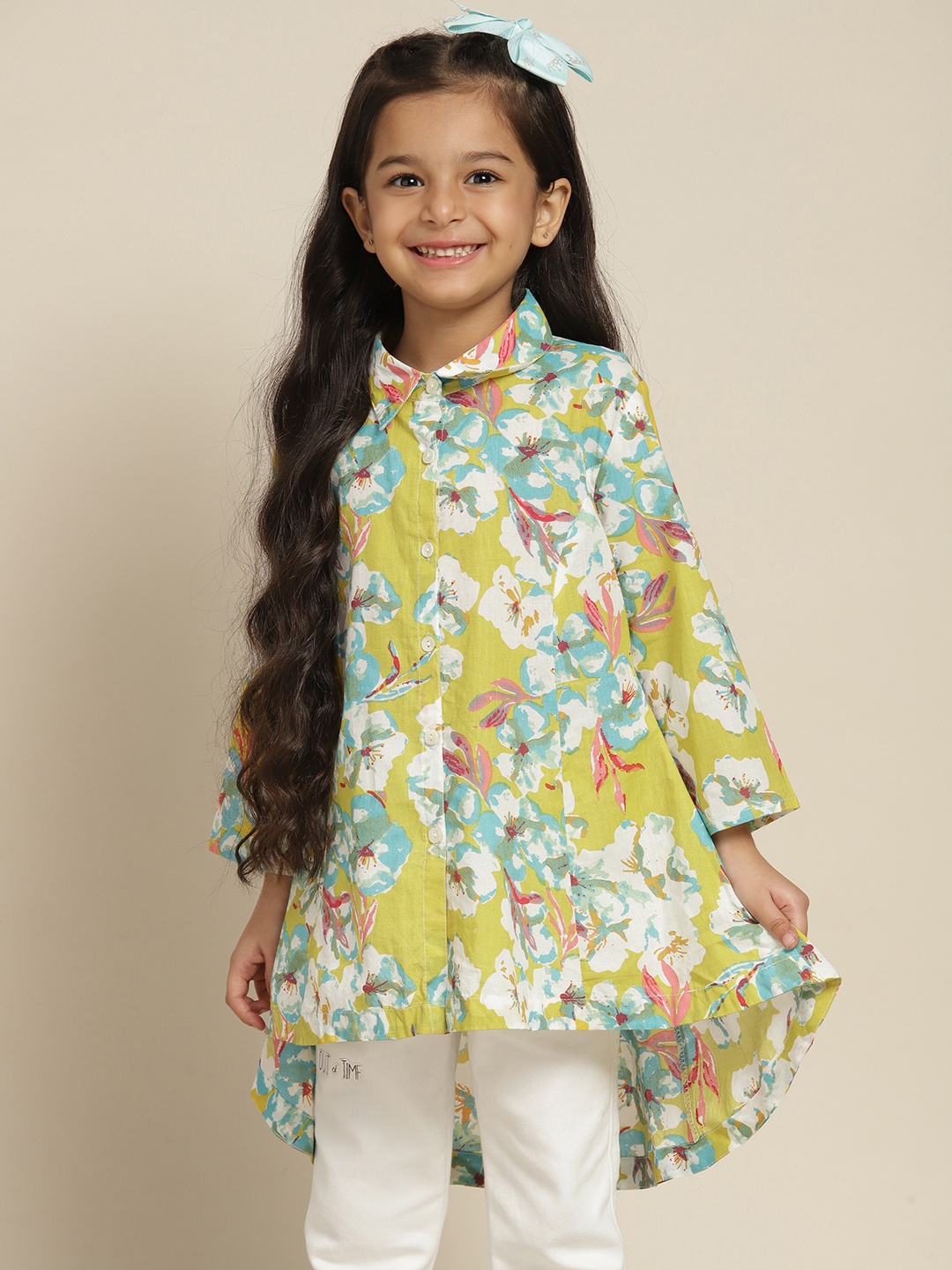 

Sangria Girls Yellow & White Pure Cotton Floral Print Top
