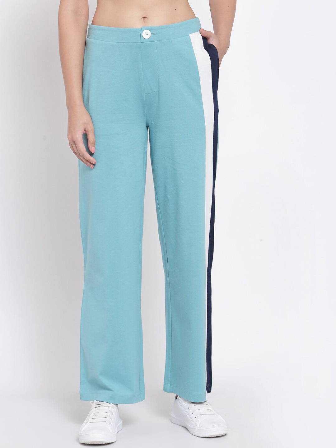 

YOONOY Women Side Striped Organic Cotton Straight-Fit Track Pant, Blue