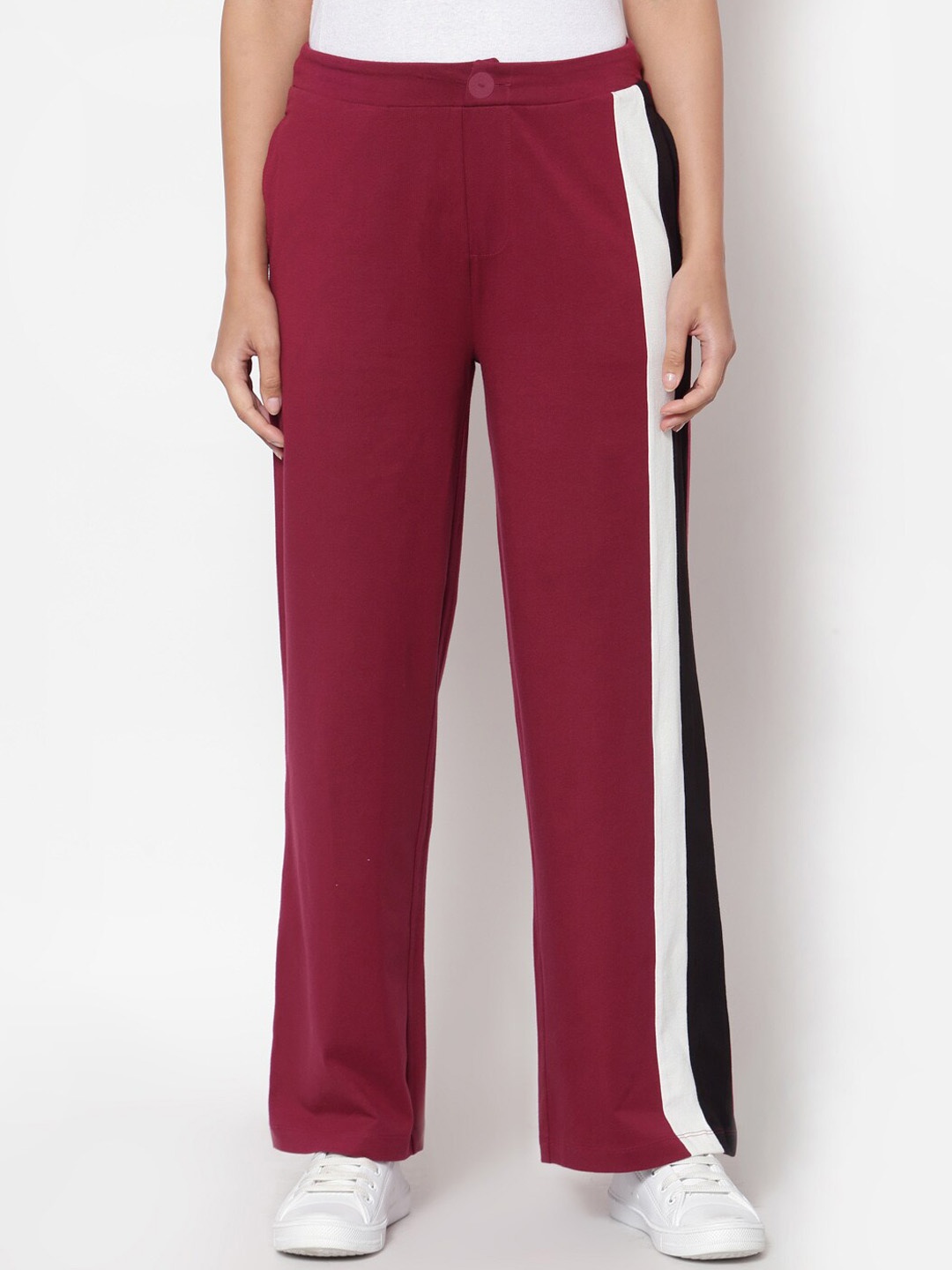 

YOONOY Women Colorblocked Straight-Fit Track Pants, Burgundy