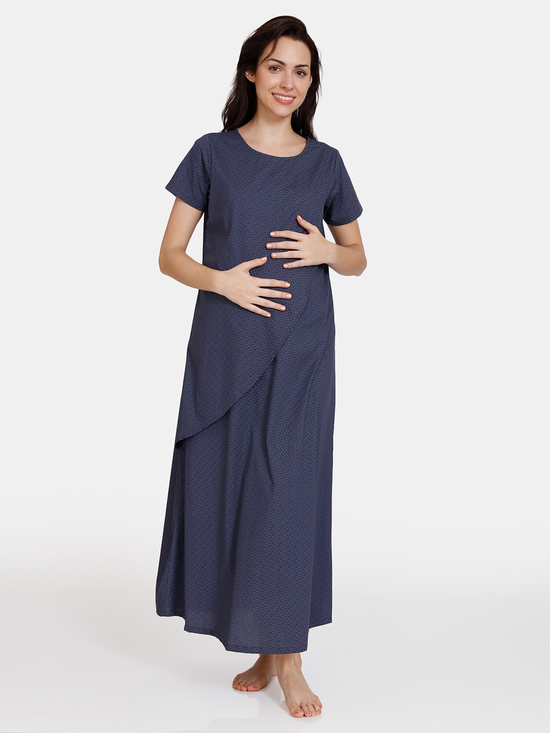 

Coucou by Zivame Women Maternity Blue Printed Maxi Nightdress