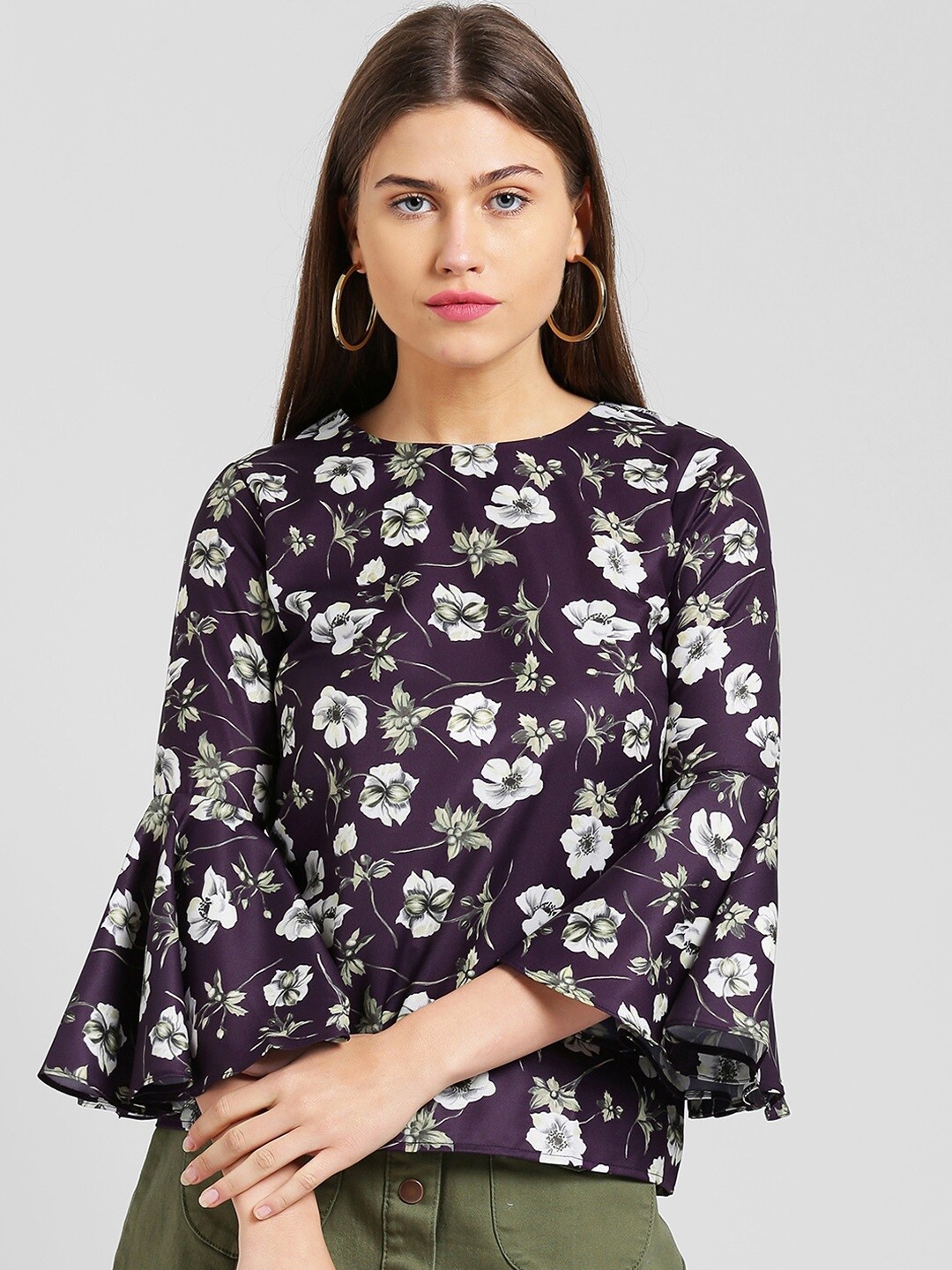 

Be Indi Purple Floral Print Crepe Top