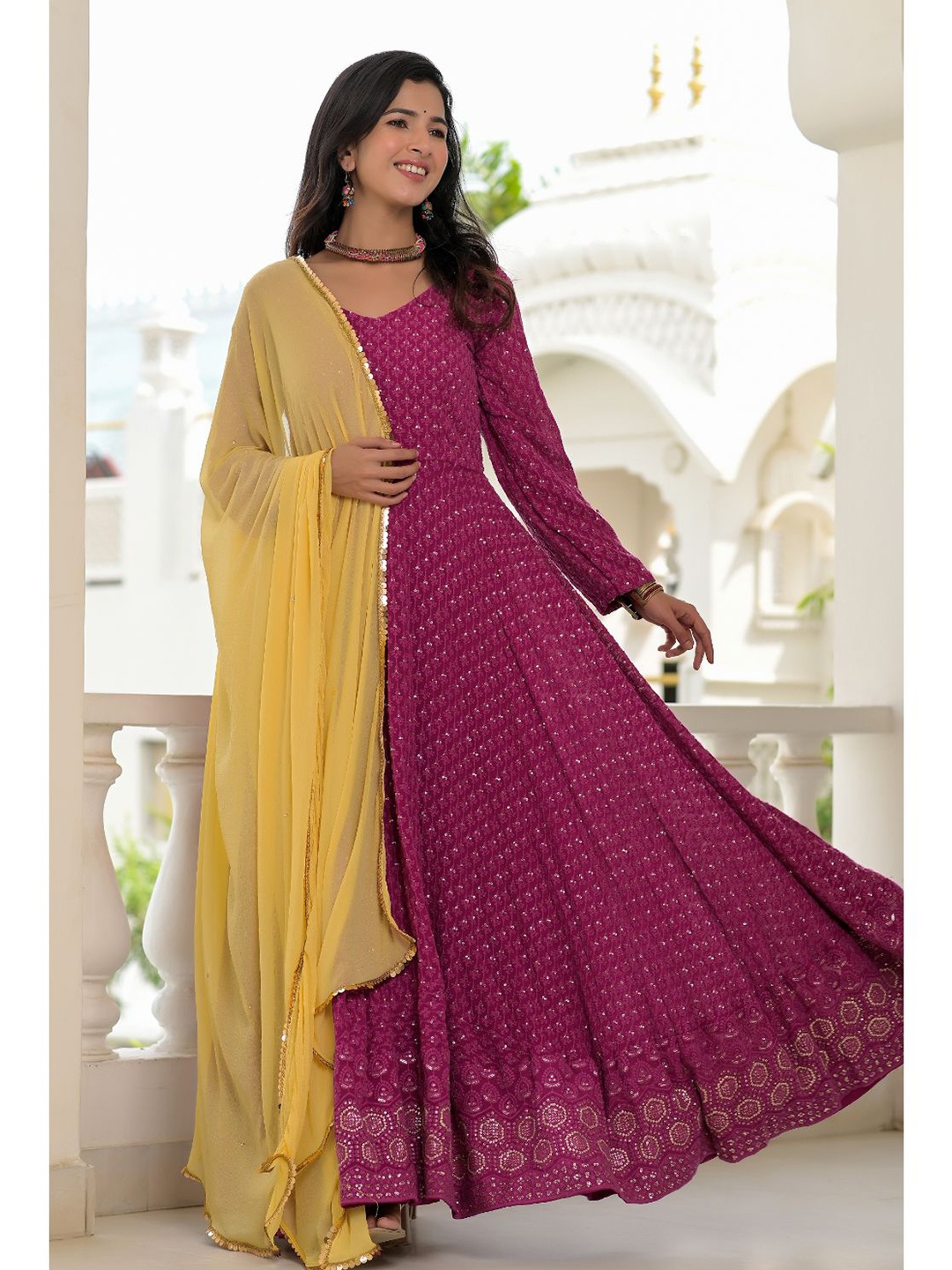 

Rangpur Purple Georgette Ethnic Maxi Dress