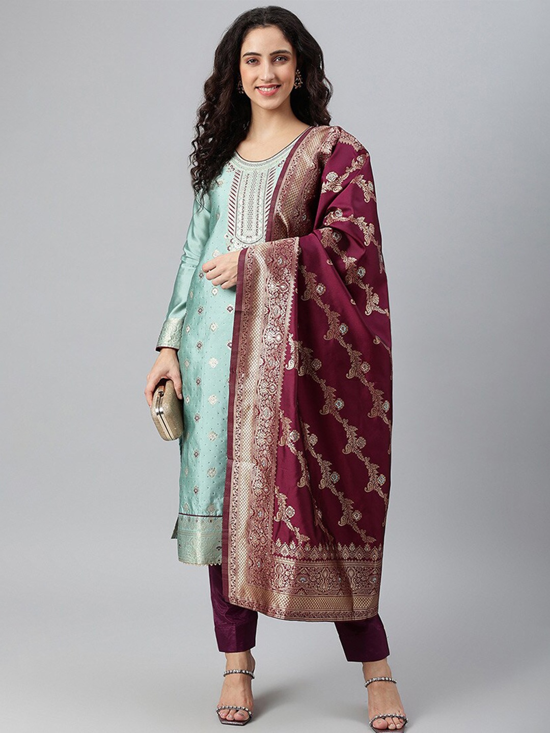

cbazaar Green & Purple Unstitched Dress Material