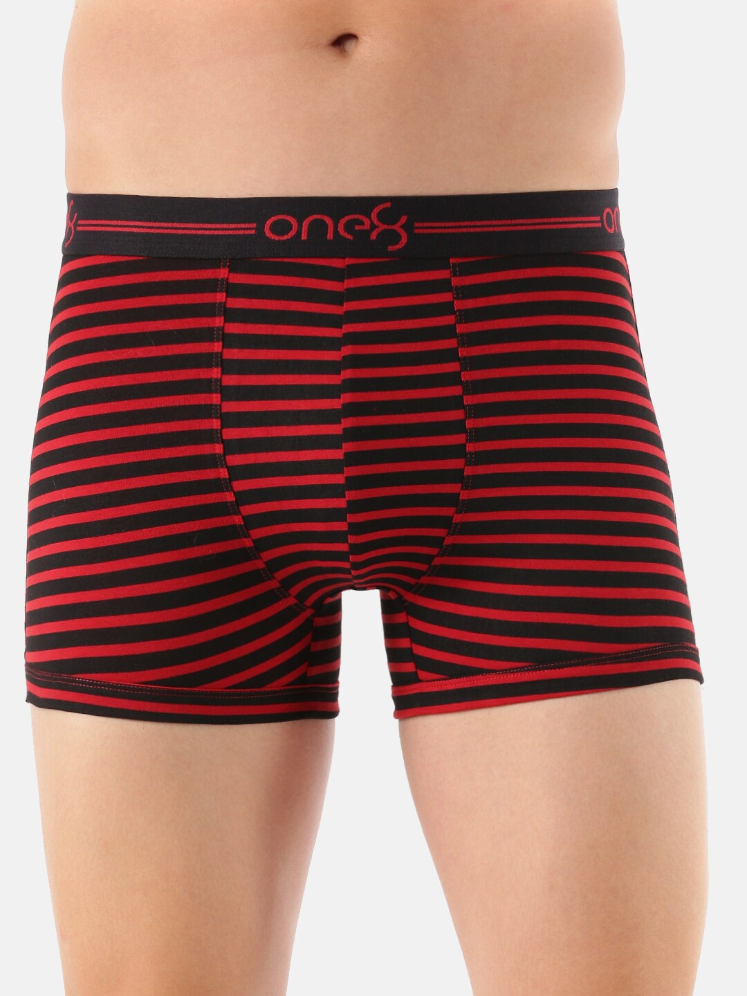 

one8 by Virat Kohli Men Red Striped Cotton Trunk