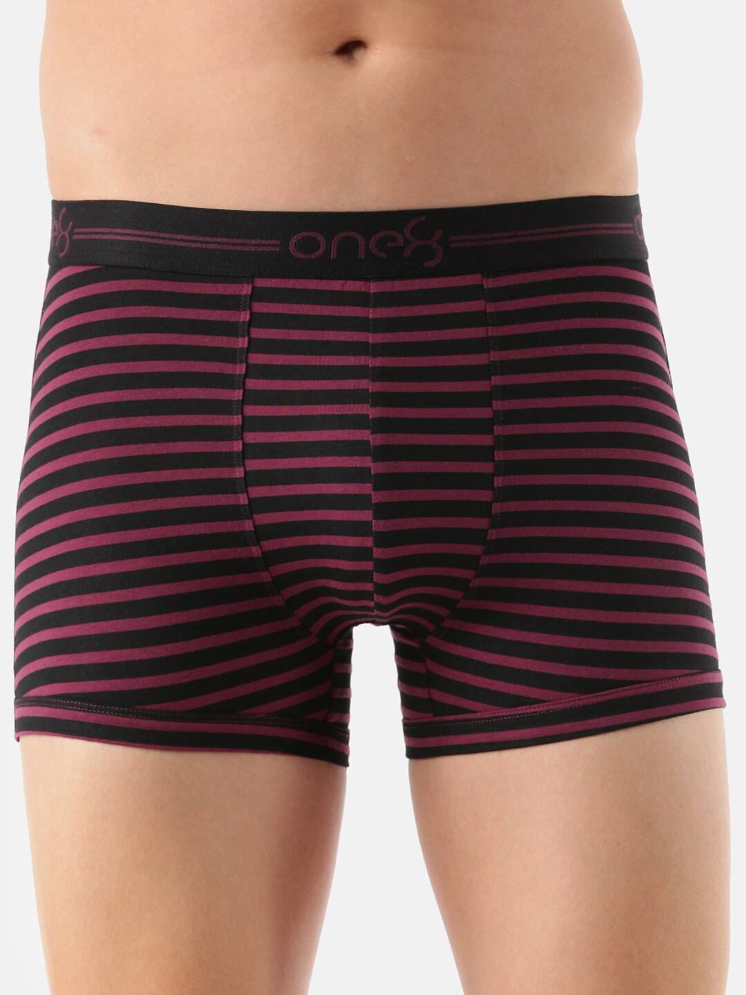 

one8 by Virat Kohli Men Burgundy & Black Striped Cotton Trunk
