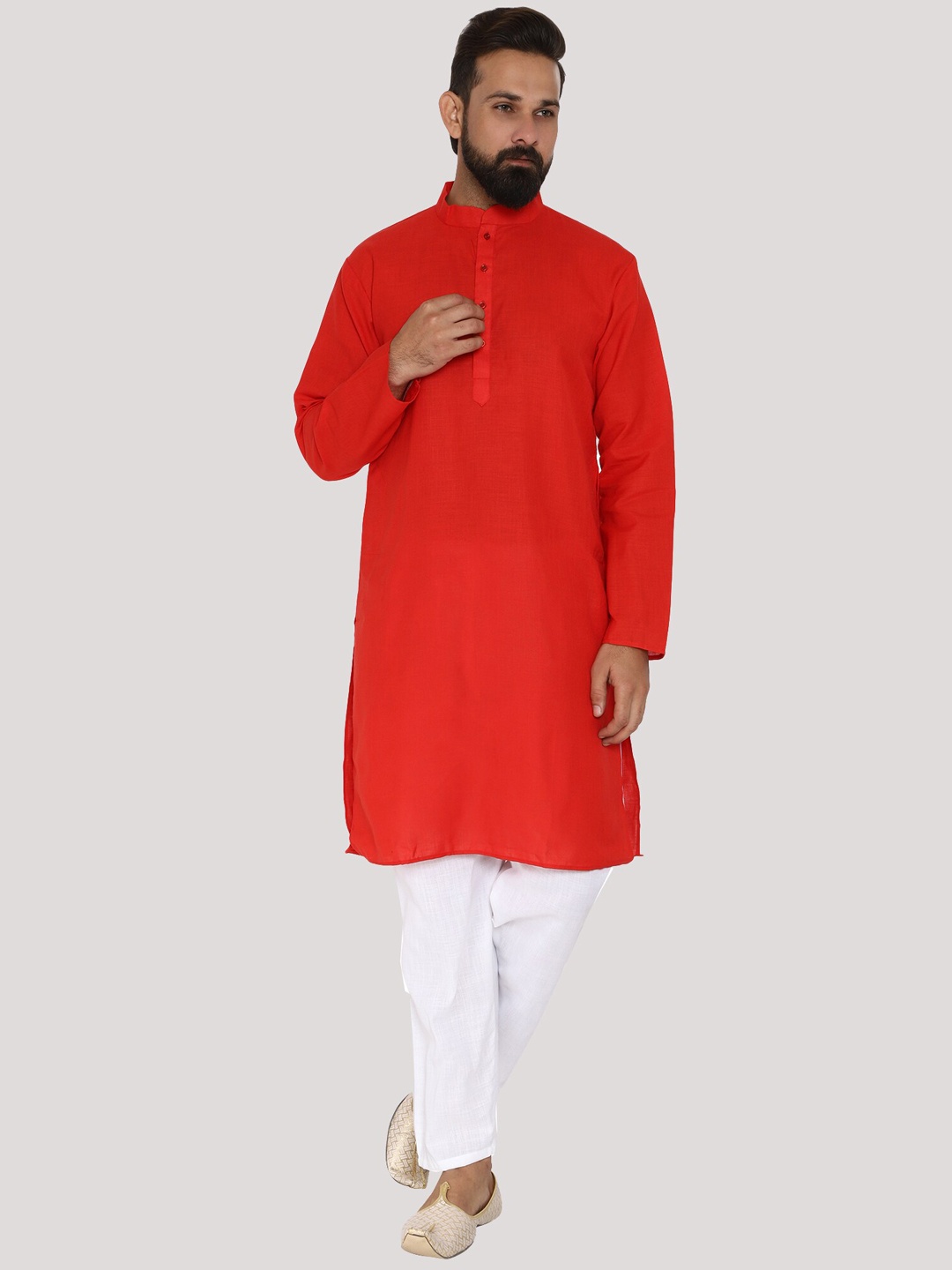 

MAG Men Solid Cotton Straight Kurta with Pyjamas, Red