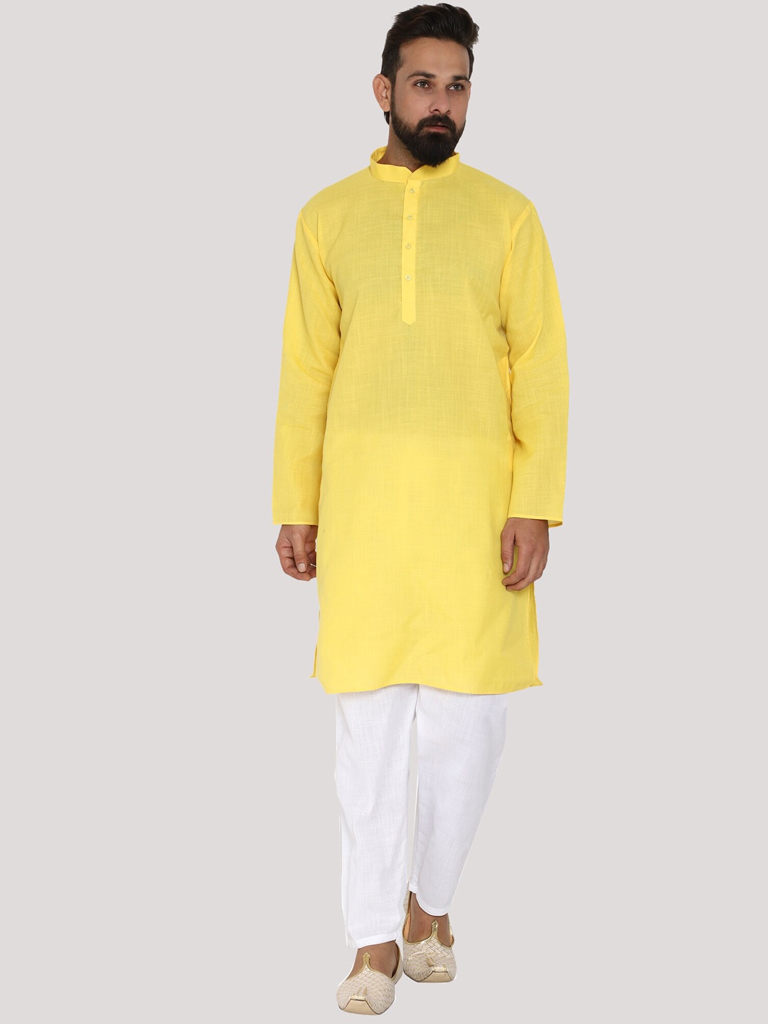 

MAG Men Solid Kurta with Pyjama Set, Yellow