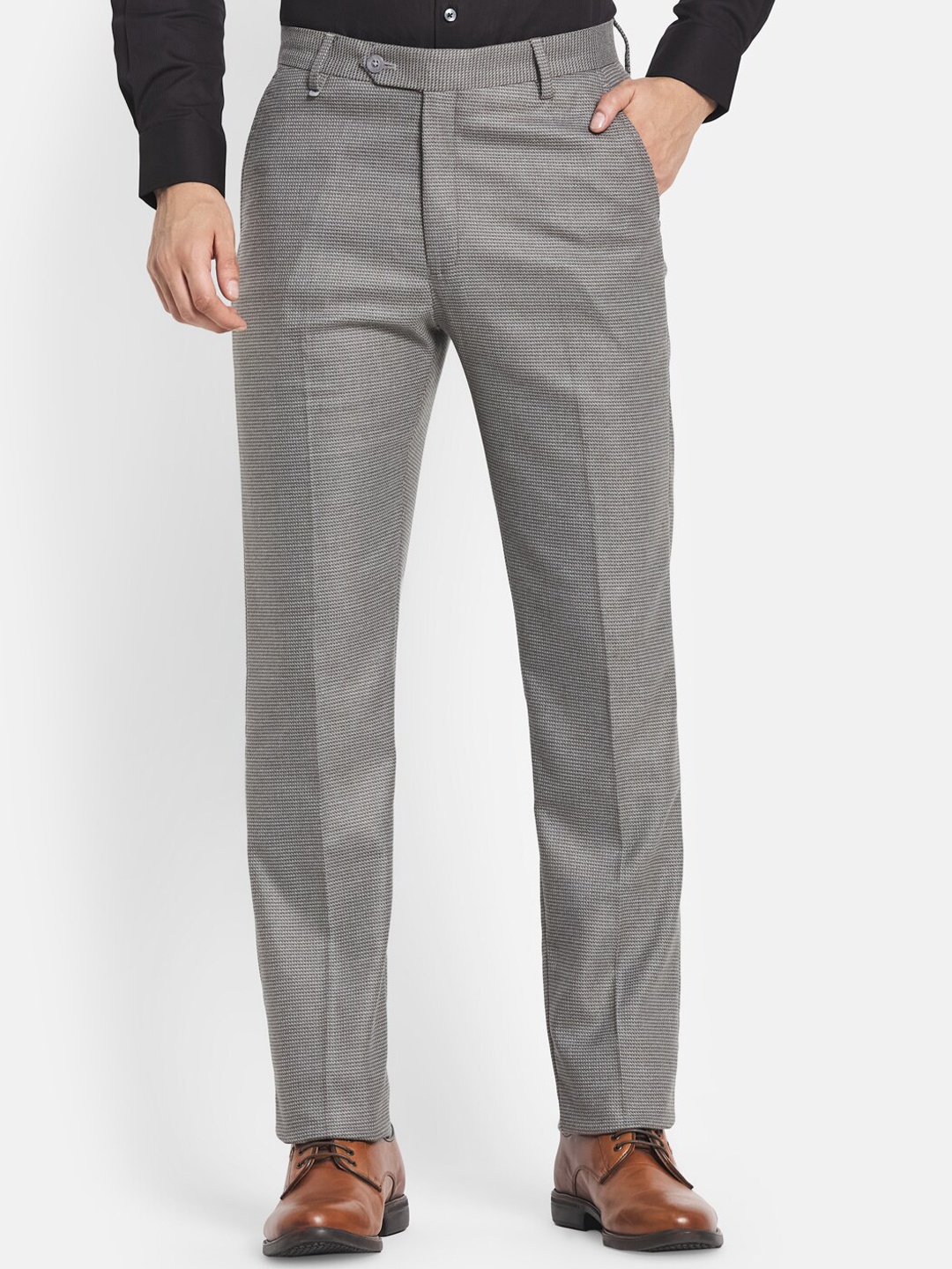 

Monte Carlo Men Grey Smart Slim Fit Formal Trousers