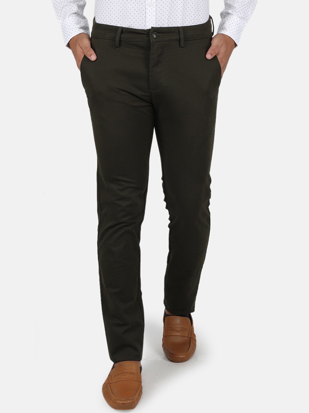 

Monte Carlo Men Olive Green Smart Slim Fit Formal Trousers