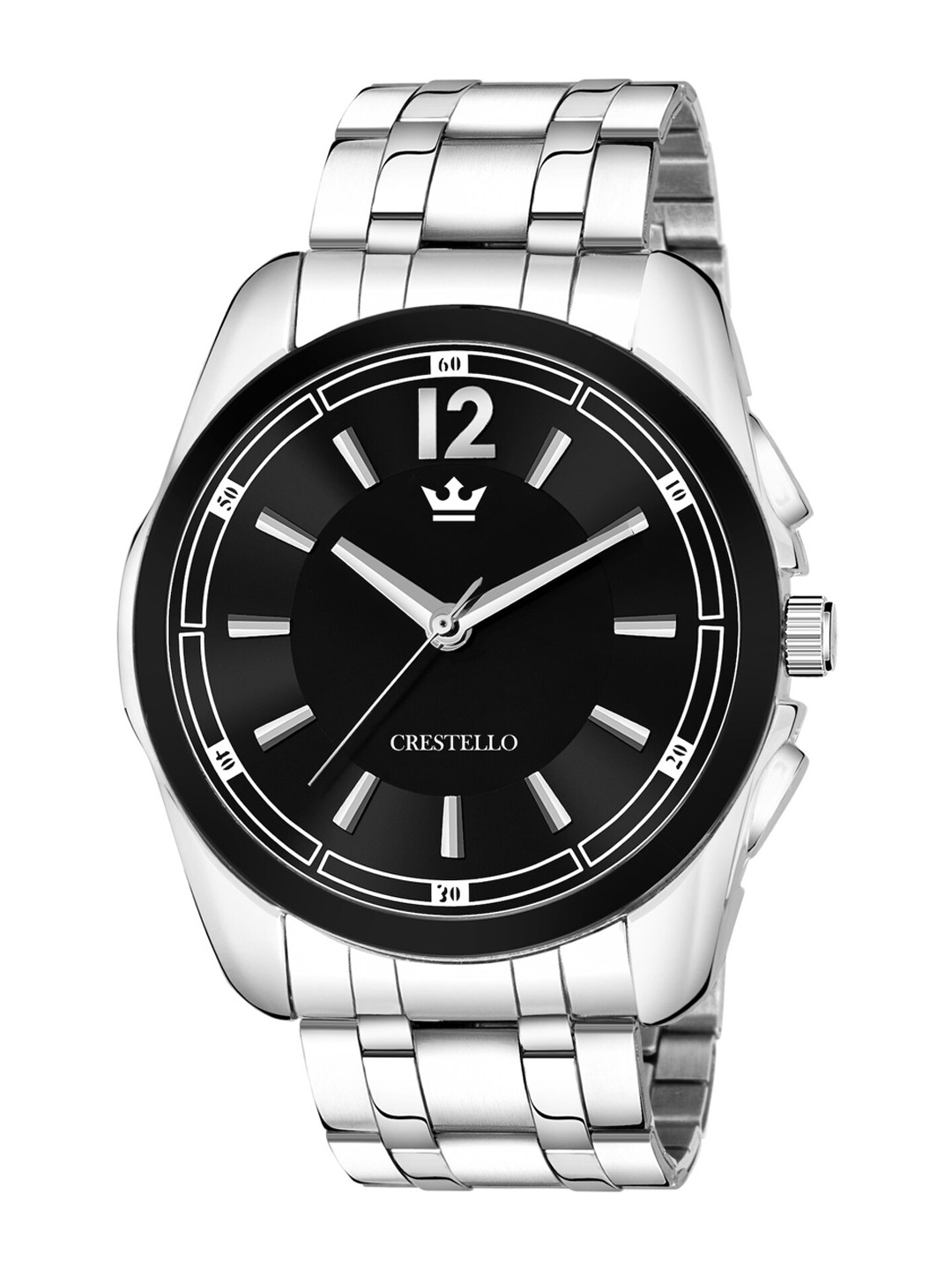 

CRESTELLO Men Black Brass Dial & Silver Toned Stainless Steel Bracelet Style Straps Analogue Watch CR-G017-BLK-CH