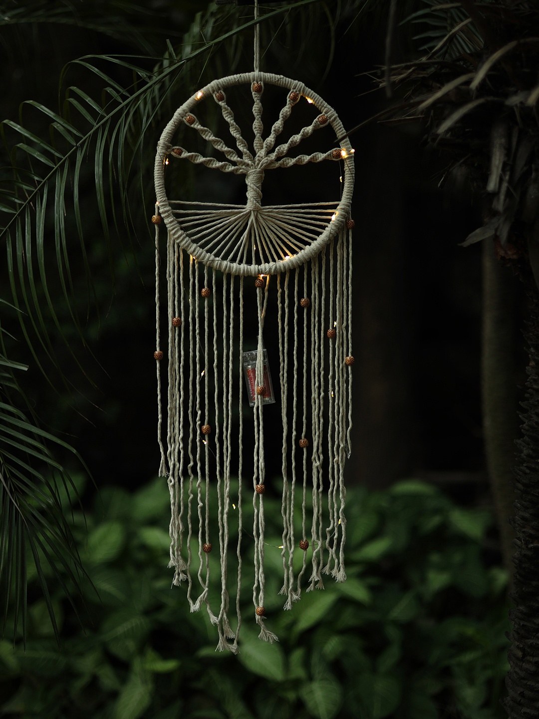 

DULI Off White Macrame Hanging Dream Catcher With Lights for Home Decoration