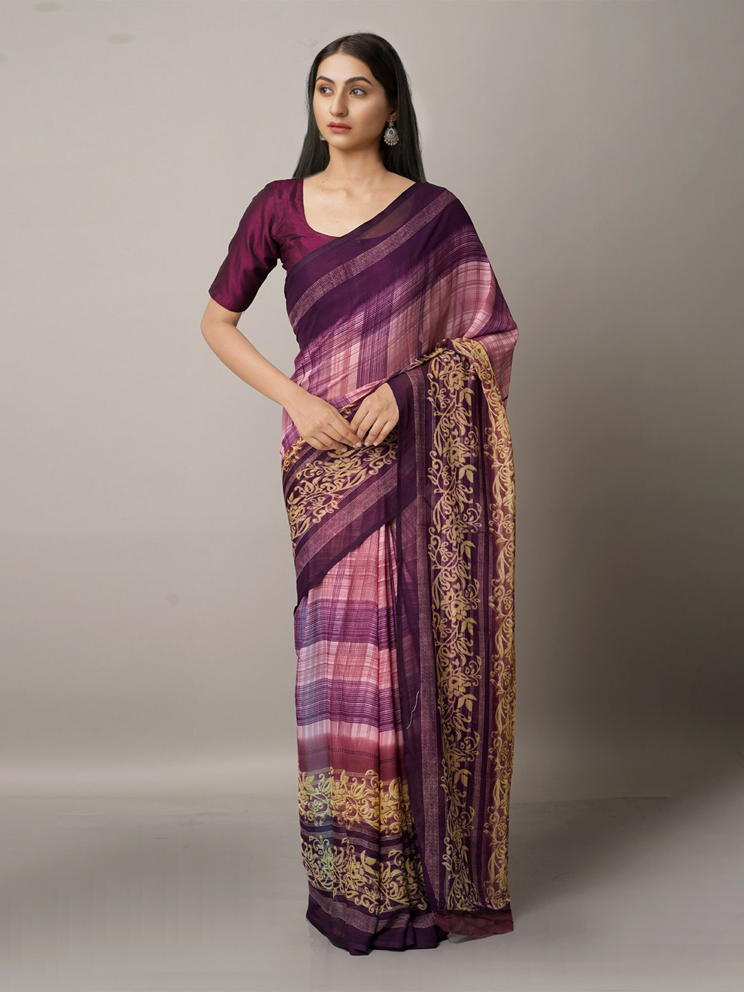 

Unnati Silks Burgundy & White Tie and Dye Block Print Saree