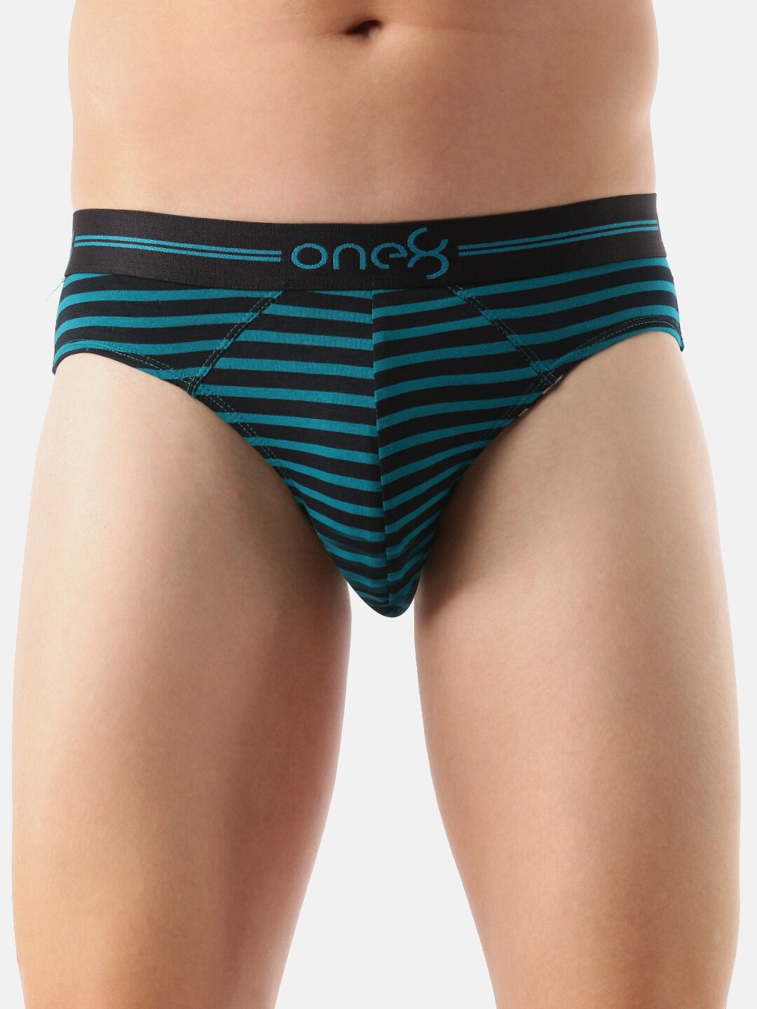 

one8 by Virat Kohli Men Green Striped Cotton Basic Brief 731