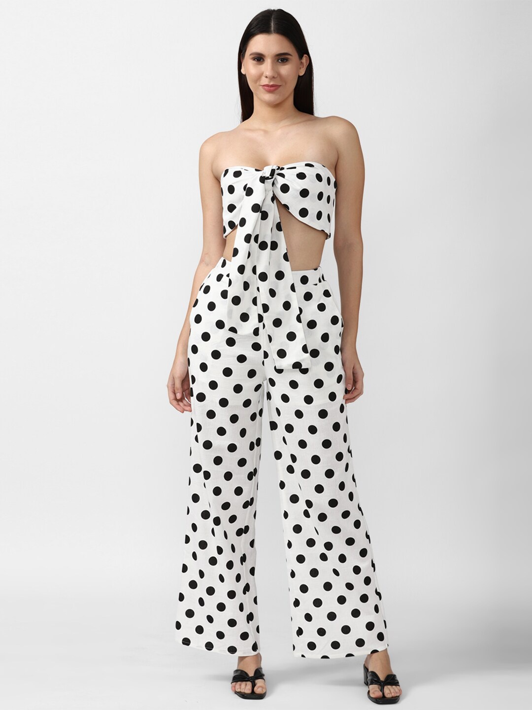 

FOREVER 21 Women White & Black Printed Top with Palazzos