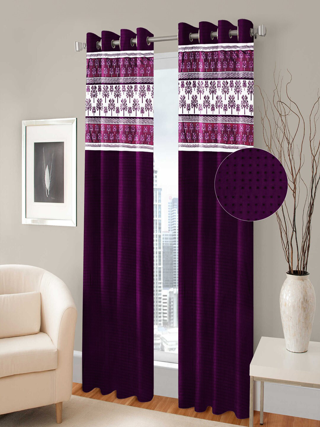 

Nendle Women Set of 2 Floral Room Darkening Long Door Curtain, Purple