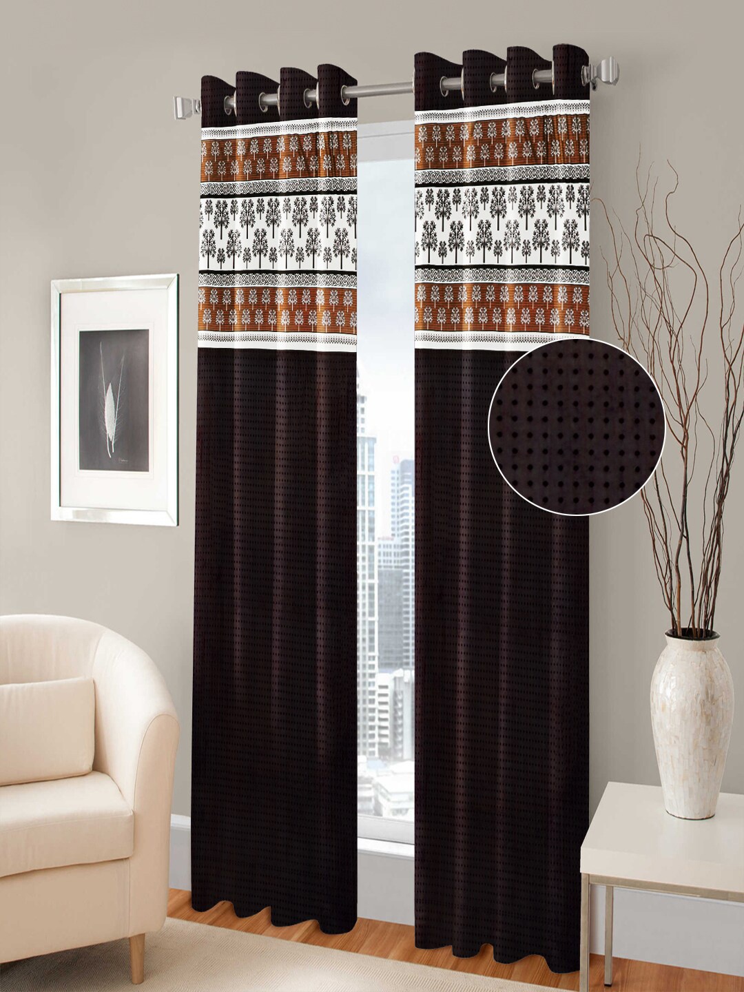 

Nendle Brown & White Set of 2 Room Darkening Long Door Curtain