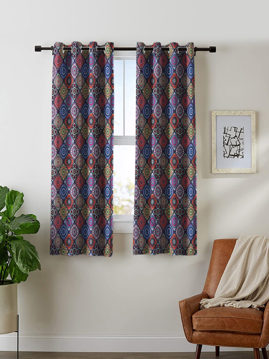 

Nendle Set of 2 Ethnic Motifs Room Darkening Window Curtains, Blue