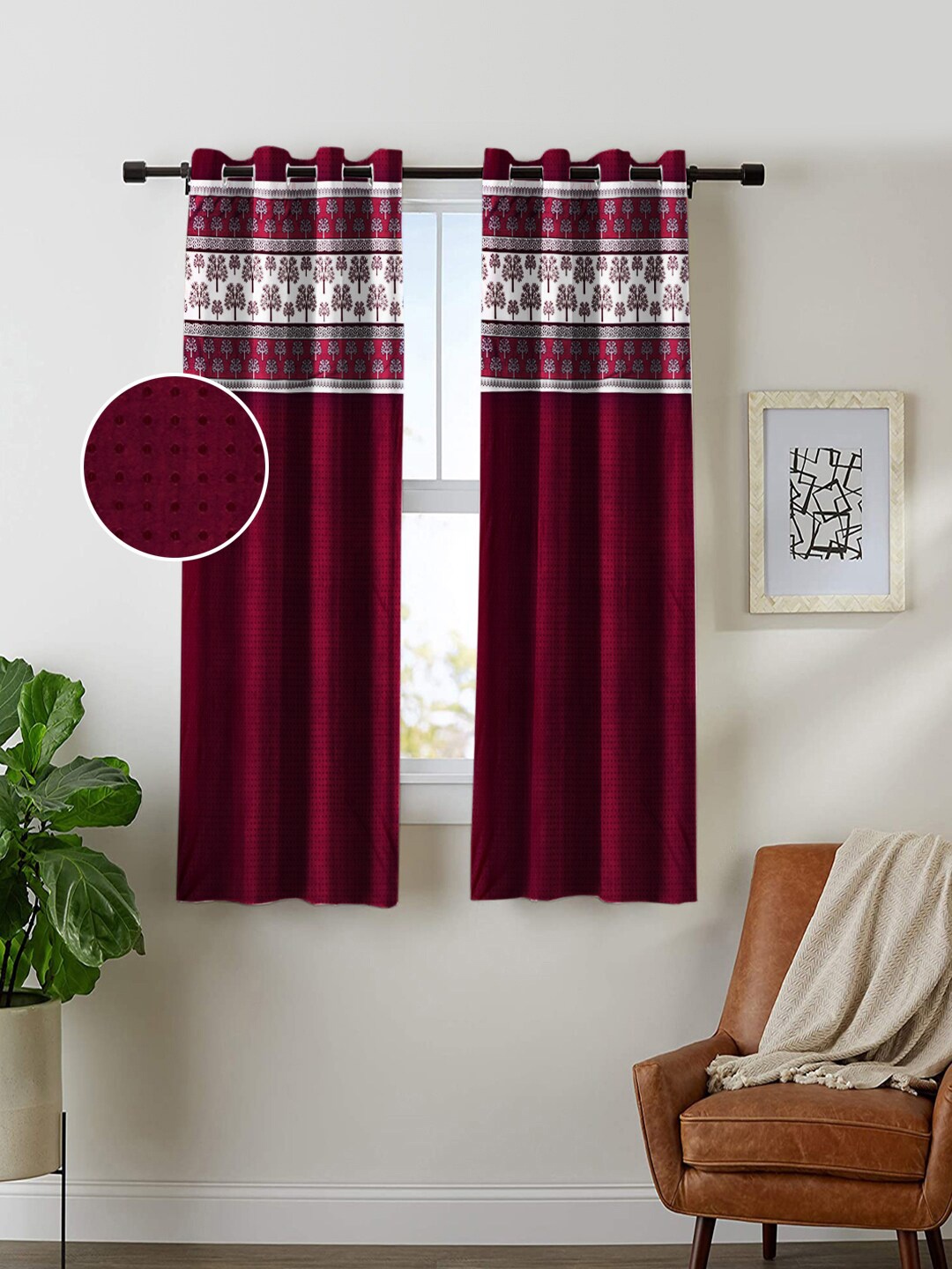 

Nendle Women Set of 2 Floral Room Darkening Window Curtain, Maroon