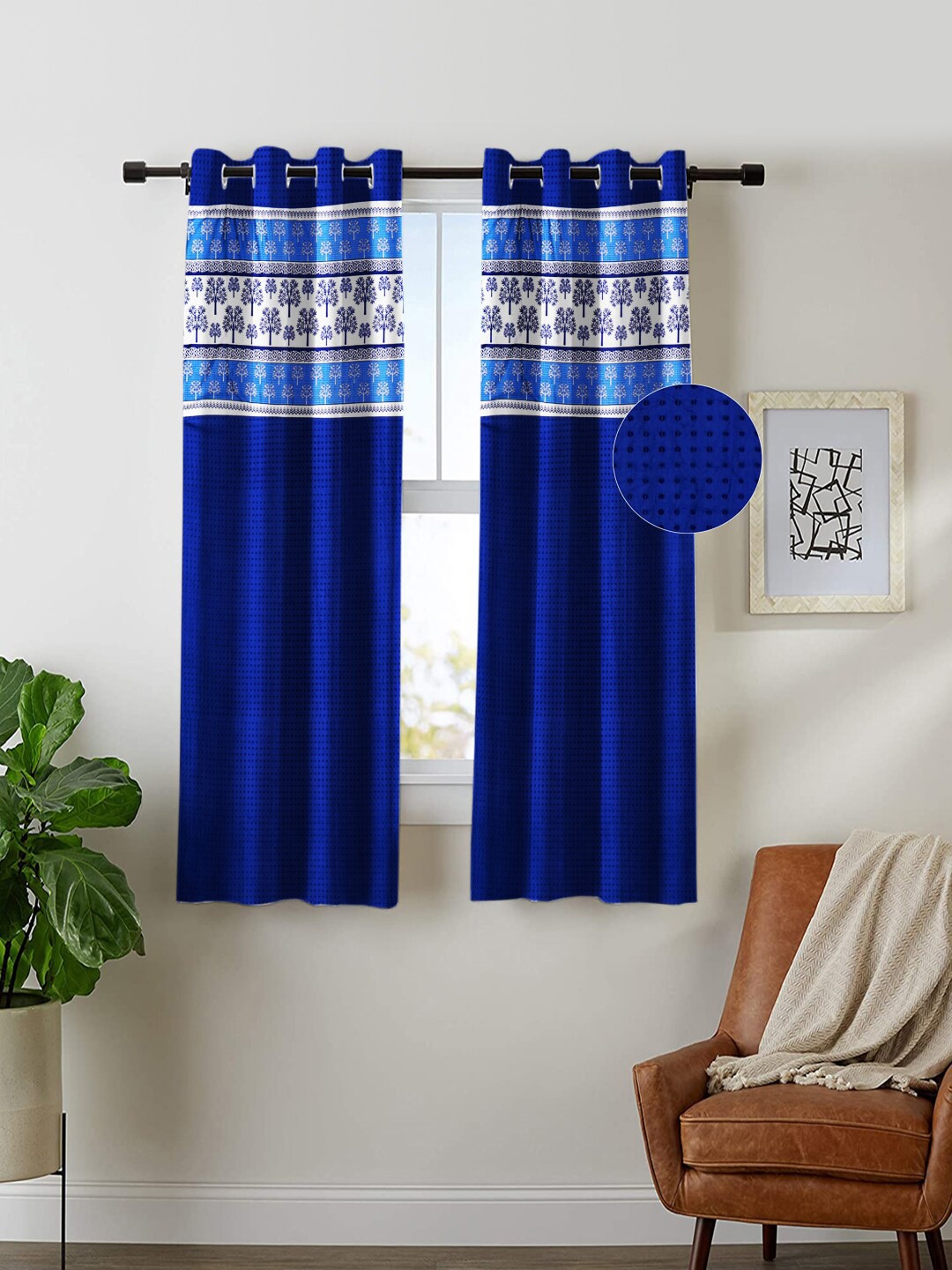 

Nendle Navy Blue & White Set of 2 Floral Room Darkening Window Curtain