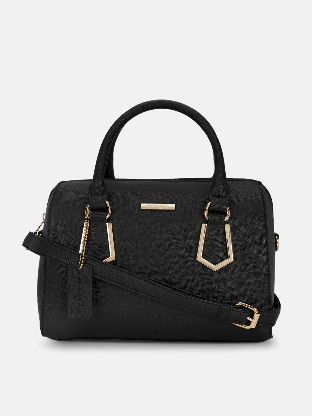 

Forever Glam by Pantaloons Women Black Textured PU Structured Handheld Bag