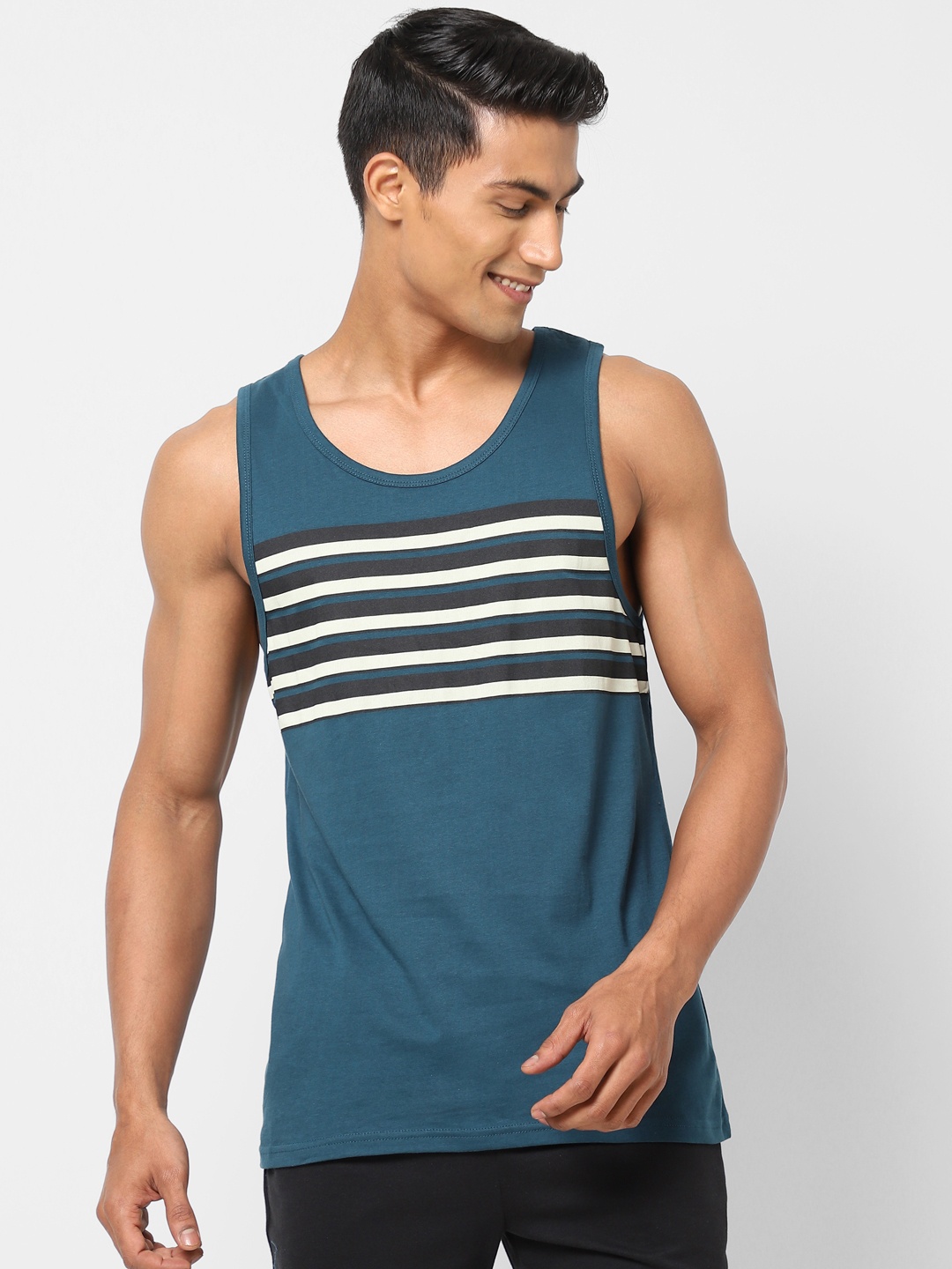 

Ajile by Pantaloons Men Striped Cotton Innerwear vests, Teal