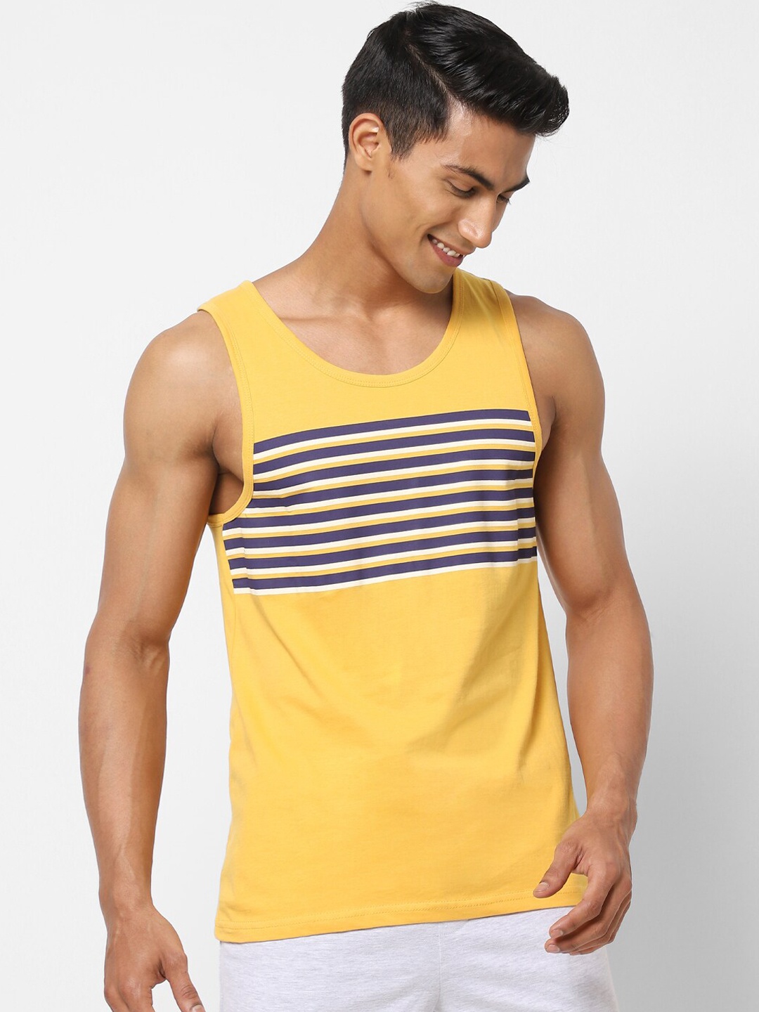 

Ajile by Pantaloons Men Mustard-Coloured Solid Cotton Innerwear Basic Vests