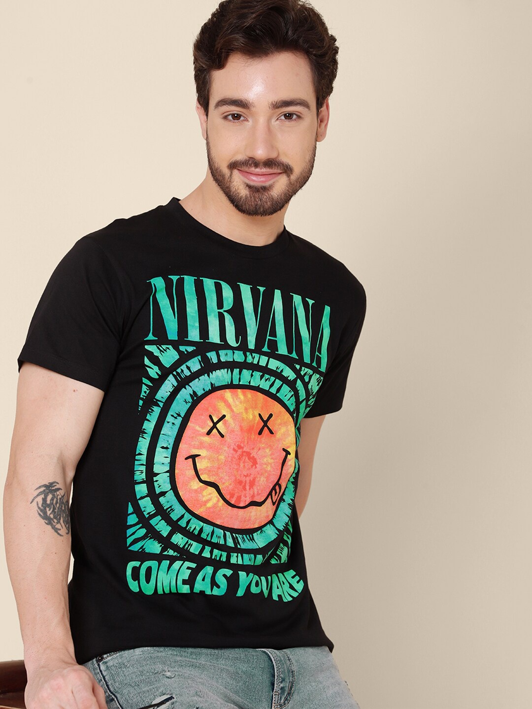 

Free Authority Men Black Nirvana Printed Pure Cotton T-shirt