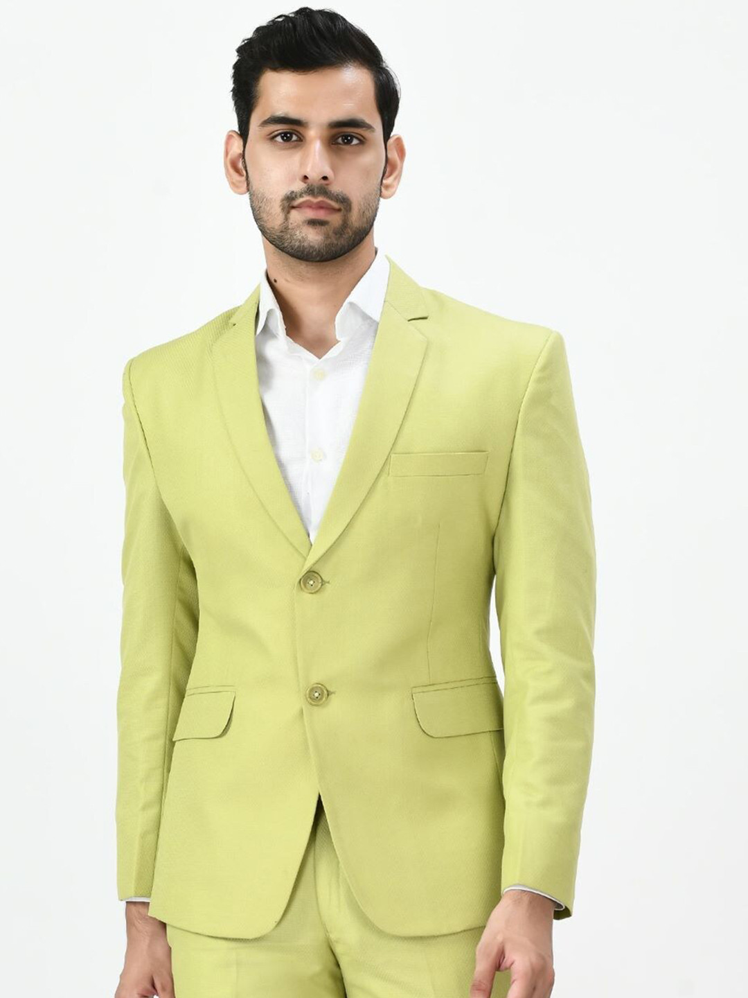 

TrulyFeb Men Green Solid Slim-Fit Single Breasted Formal Blazer