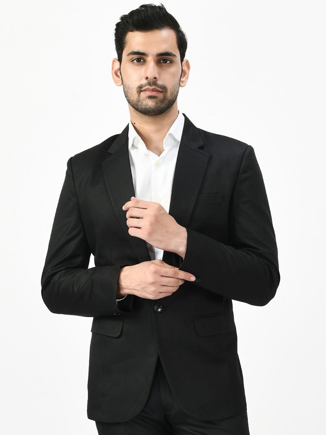 

TrulyFeb Men Black Solid Cotton Formal Blazer