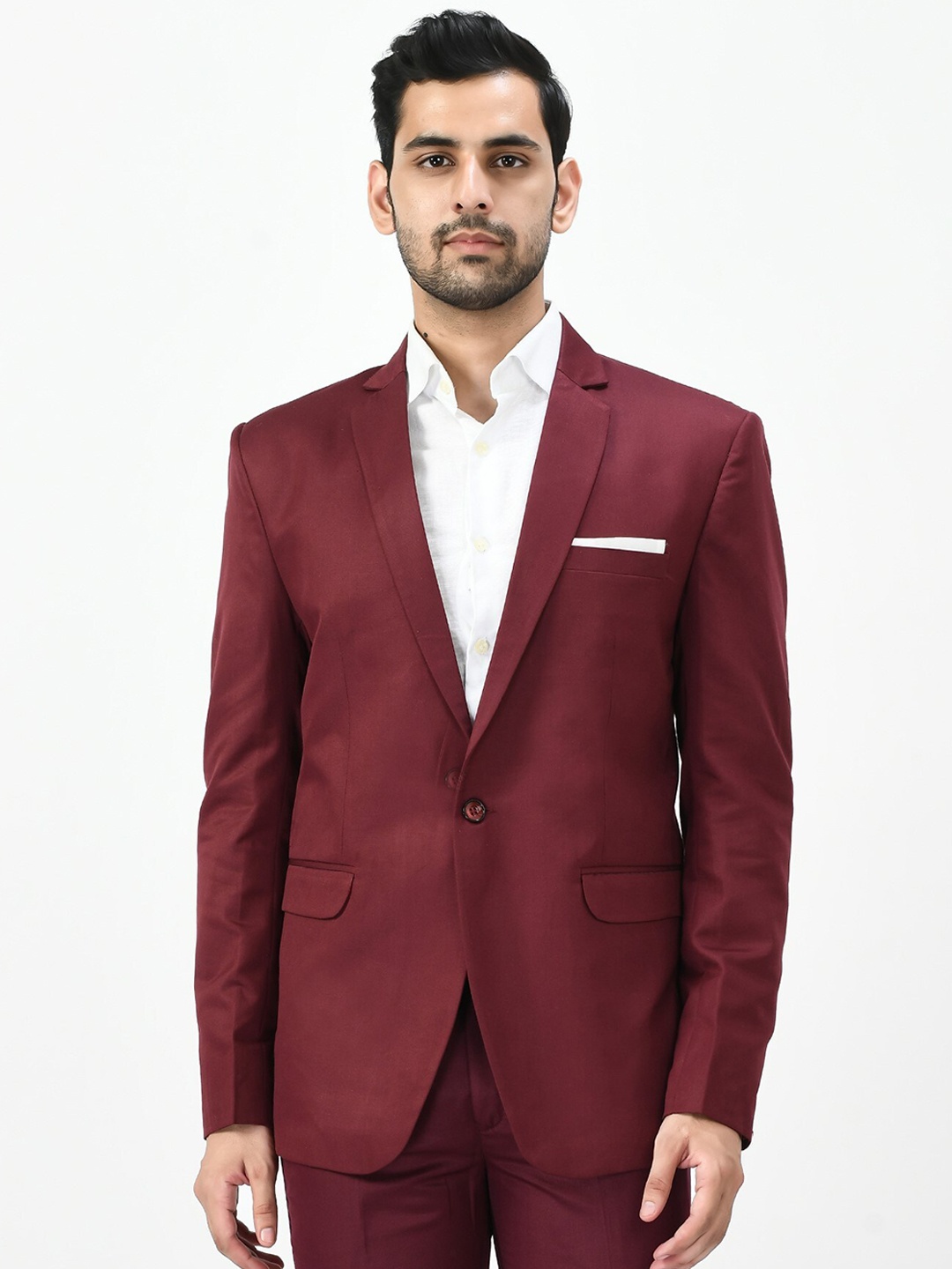 

TrulyFeb Men Maroon Solid Slim-Fit Single-Breasted Formal Blazer